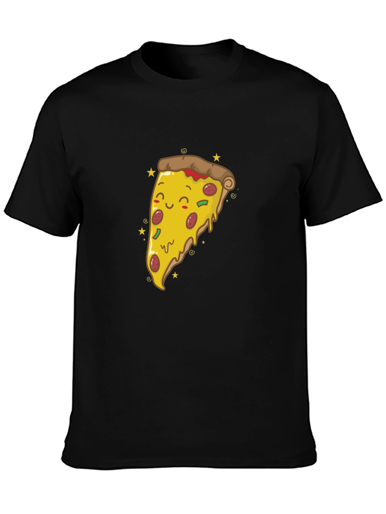 Cute Pizza Slice Graphic Tee - Black T-Shirt