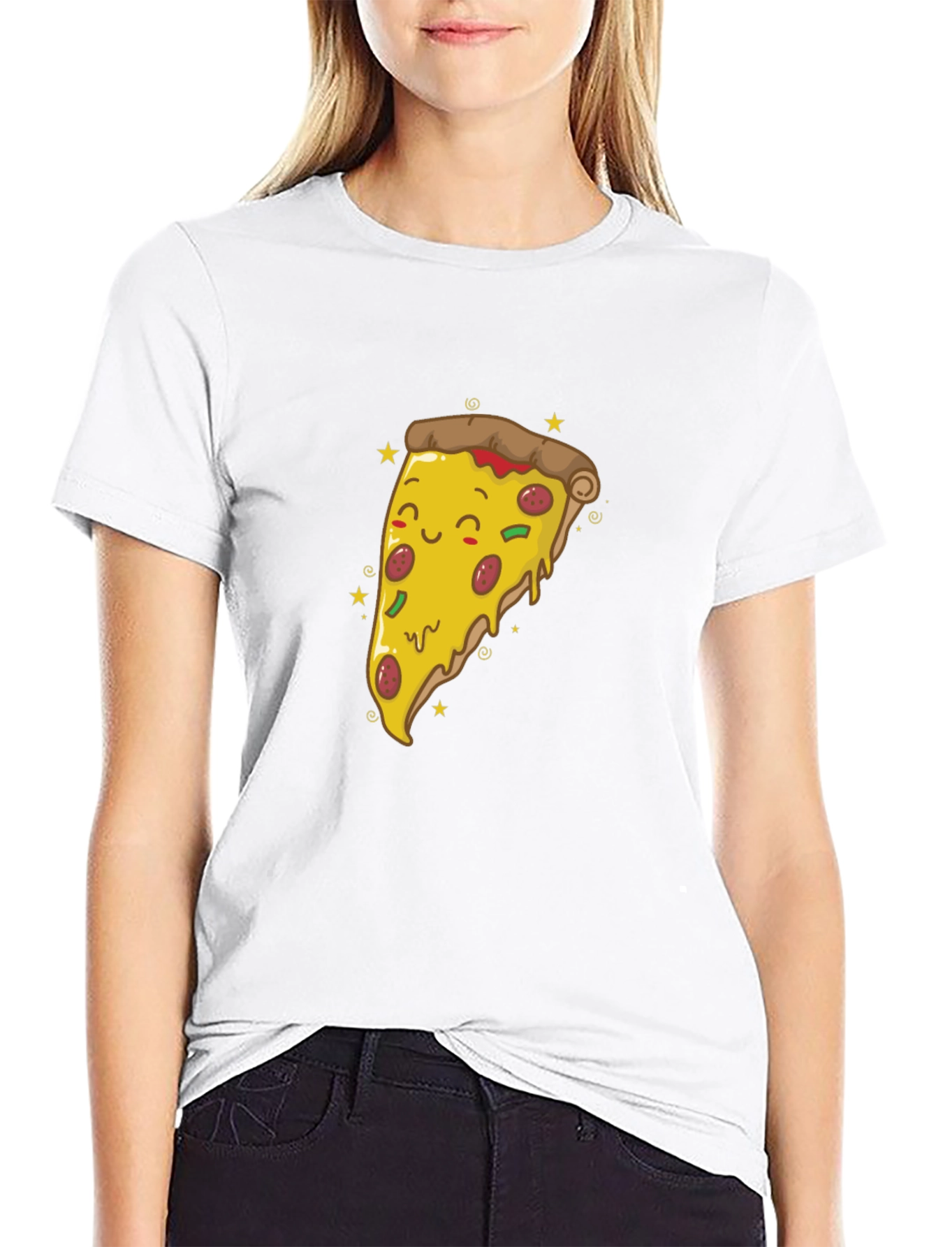 Cute Pizza Slice Graphic Tee - Black T-Shirt