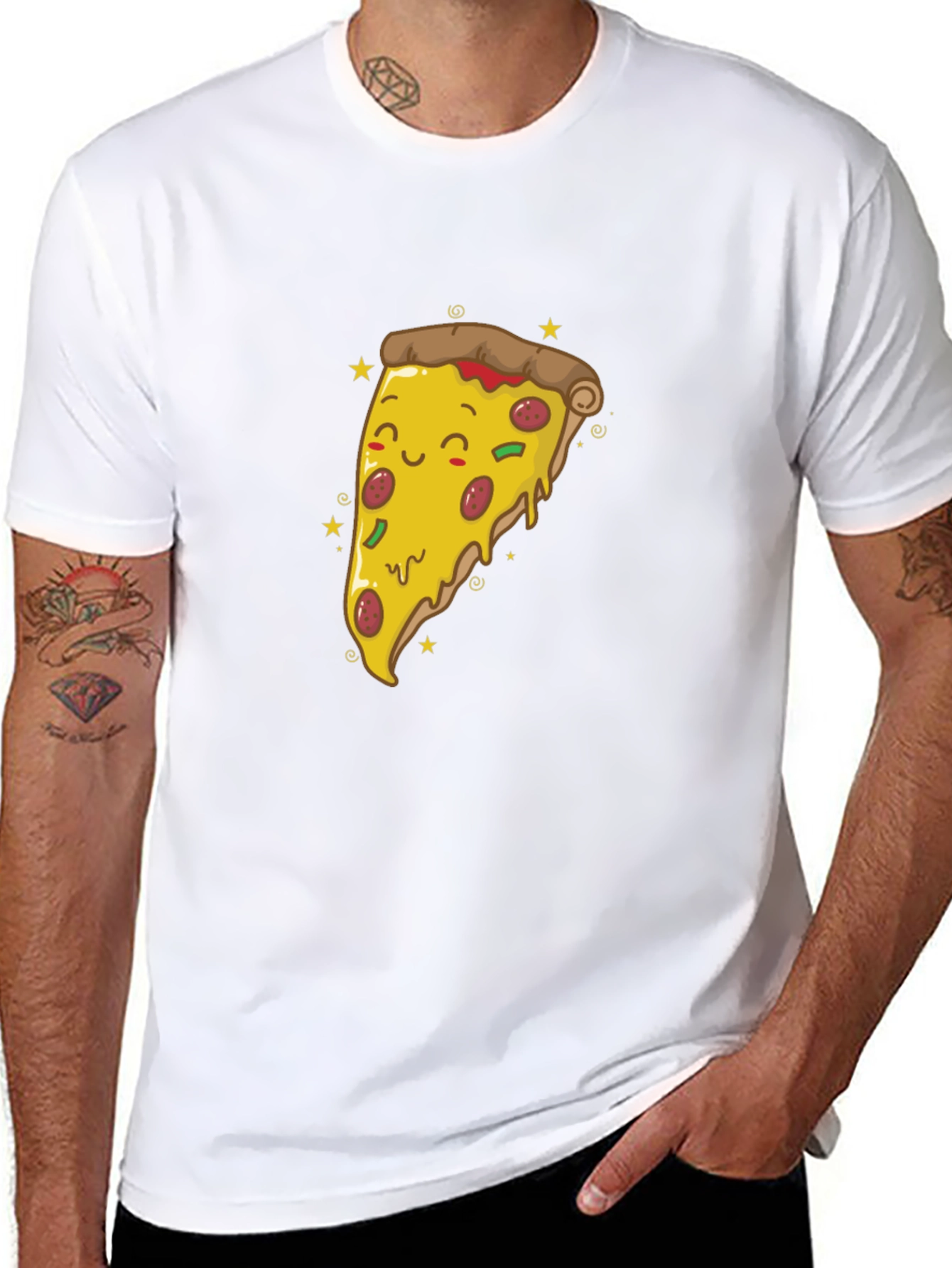Cute Pizza Slice Graphic Tee - Black T-Shirt