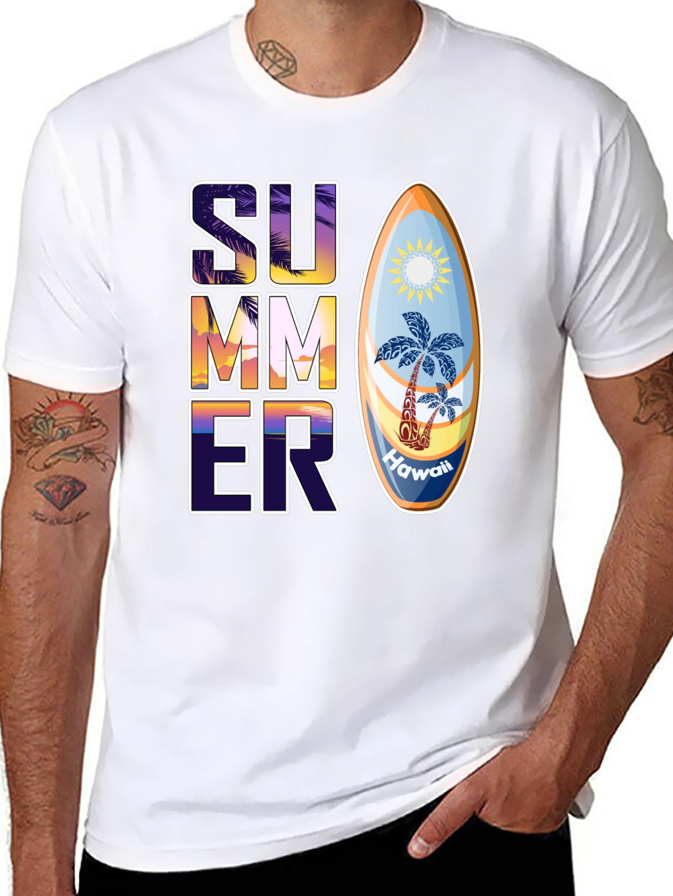 Summer Hawaii Surfboard Graphic T-Shirt