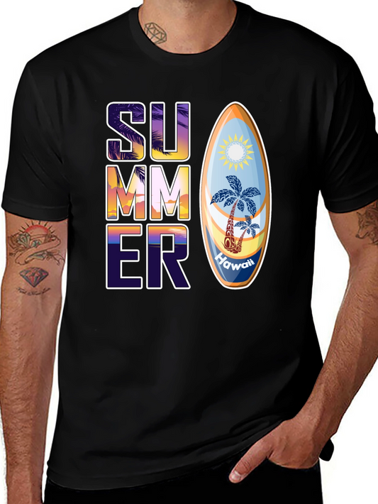Summer Hawaii Surfboard Graphic T-Shirt