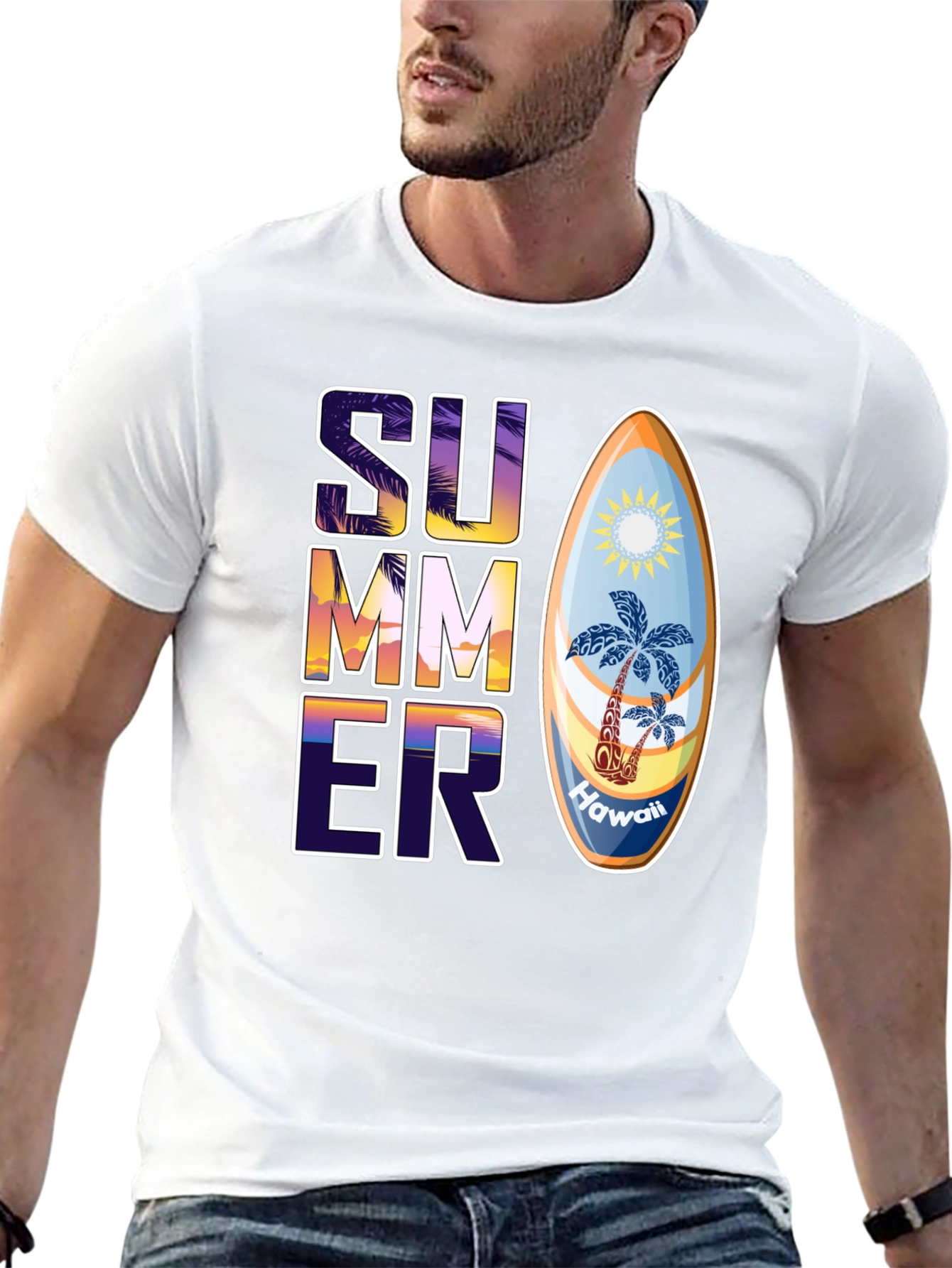 Summer Hawaii Surfboard Graphic T-Shirt