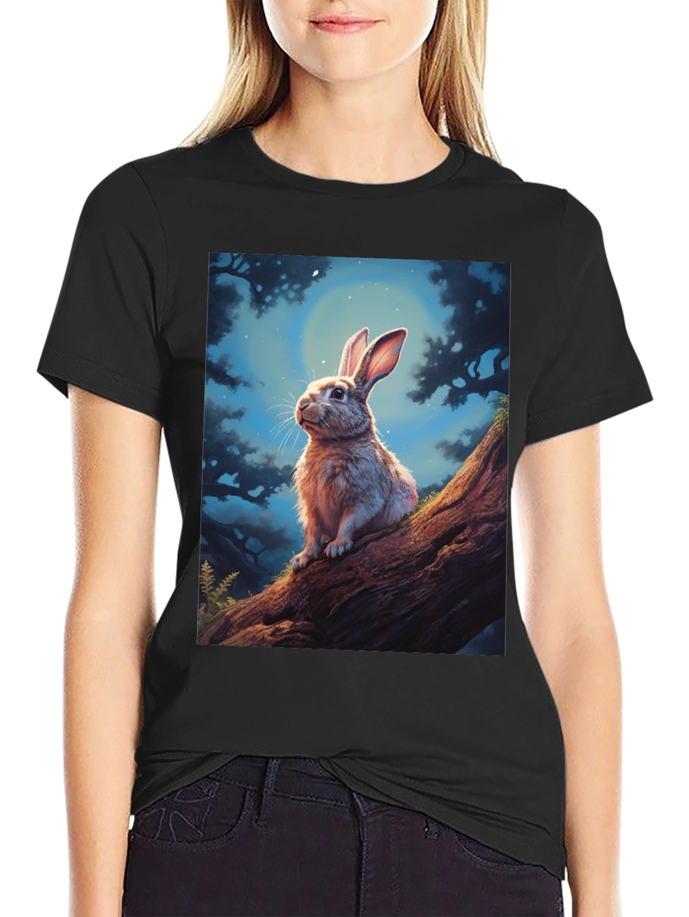 Rabbit Moon Black T-Shirt