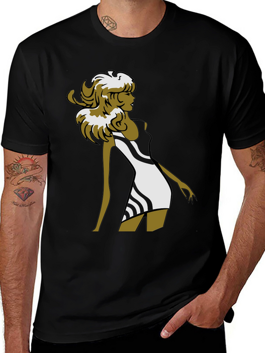 Stylish Retro Graphic Tee - Black Cotton Blend