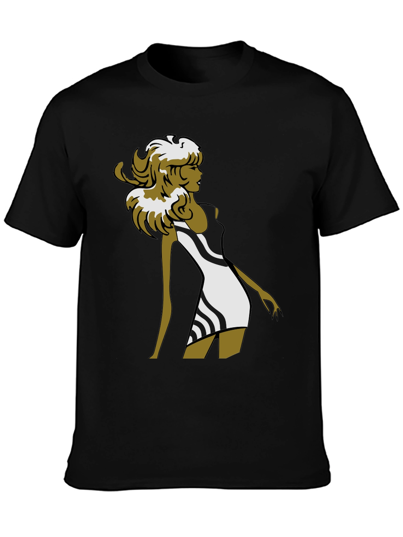 Stylish Retro Graphic Tee - Black Cotton Blend