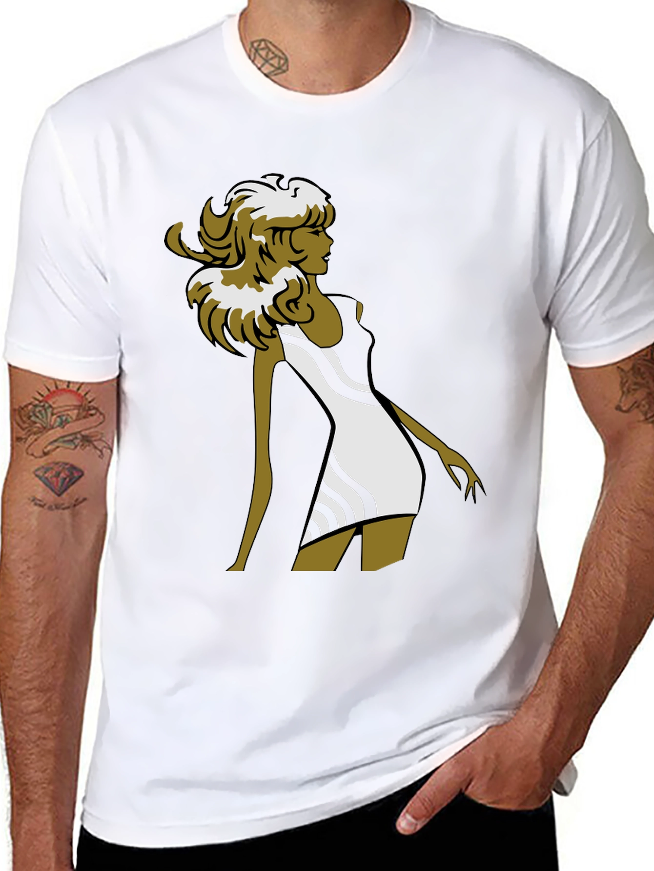 Stylish Retro Graphic Tee - Black Cotton Blend
