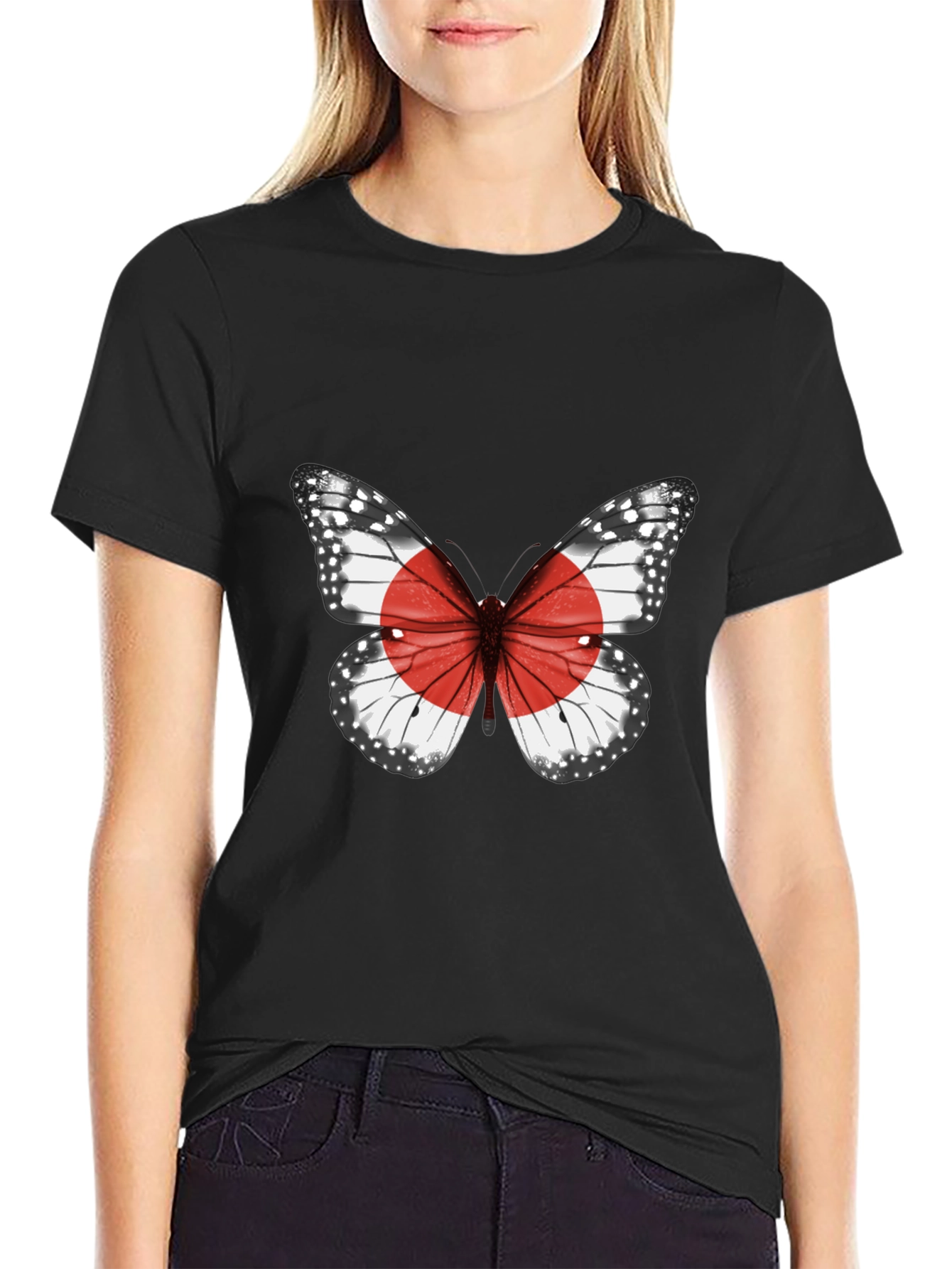 Butterfly Japan Flag Graphic T-Shirt