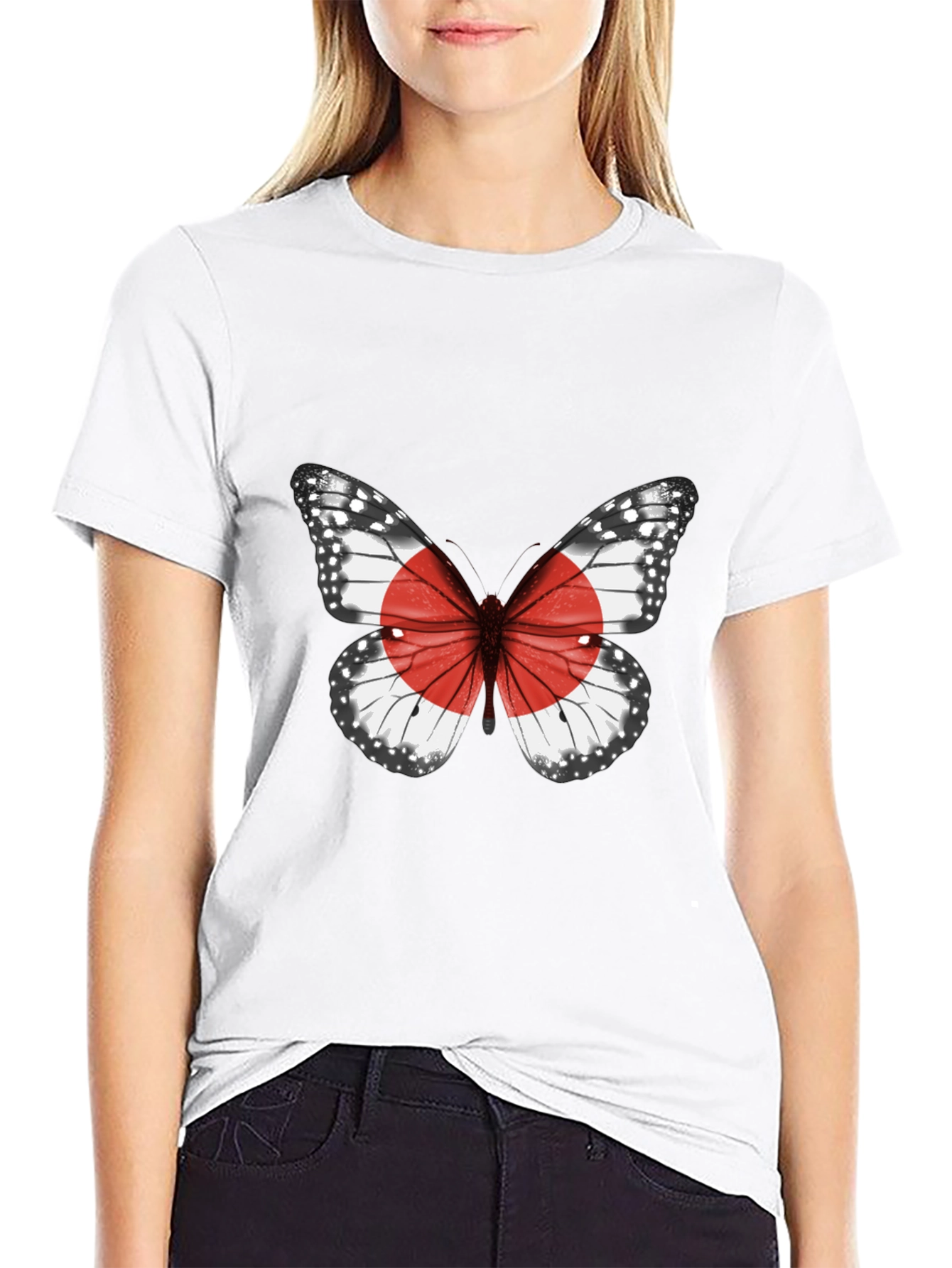 Butterfly Japan Flag Graphic T-Shirt