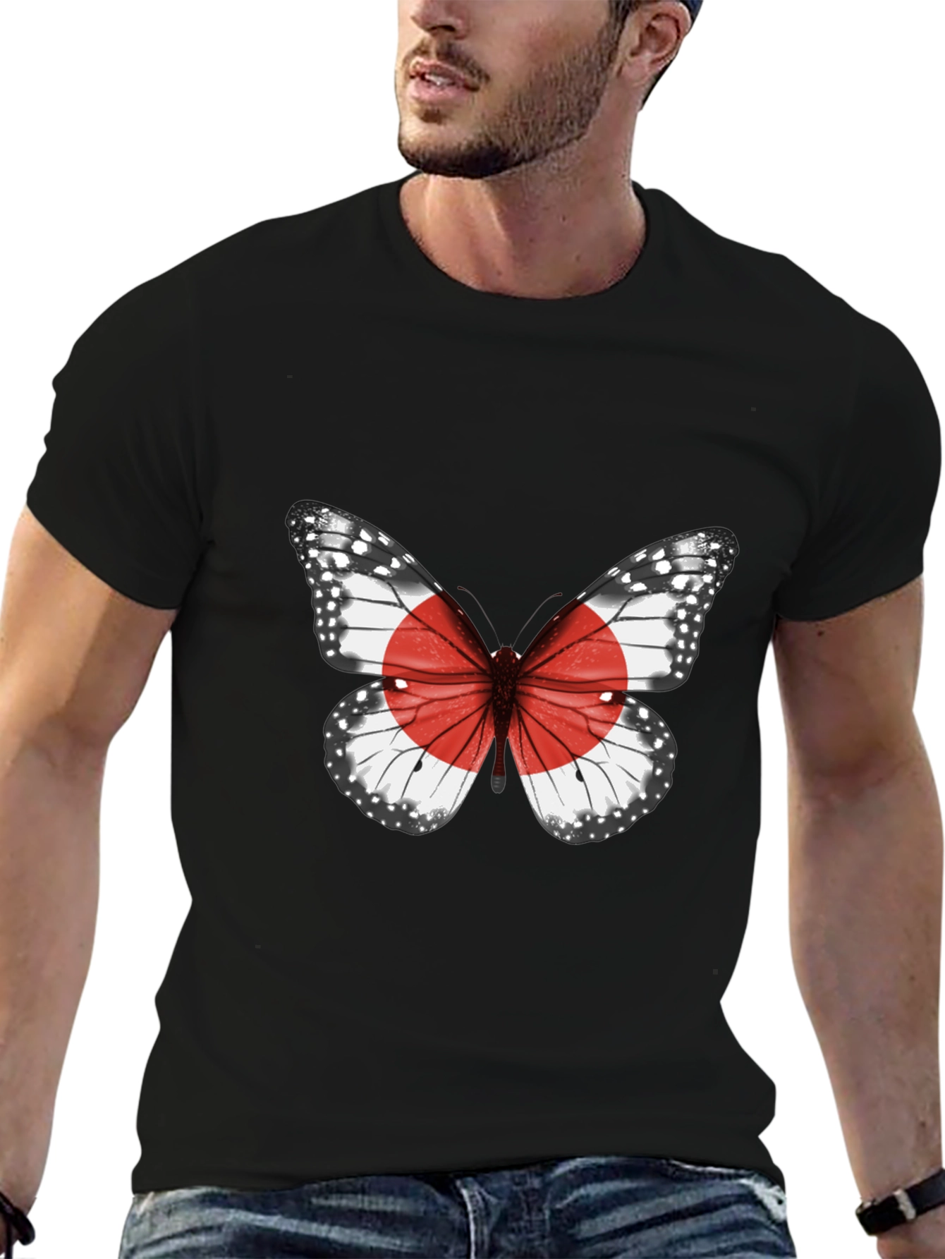 Butterfly Japan Flag Graphic T-Shirt