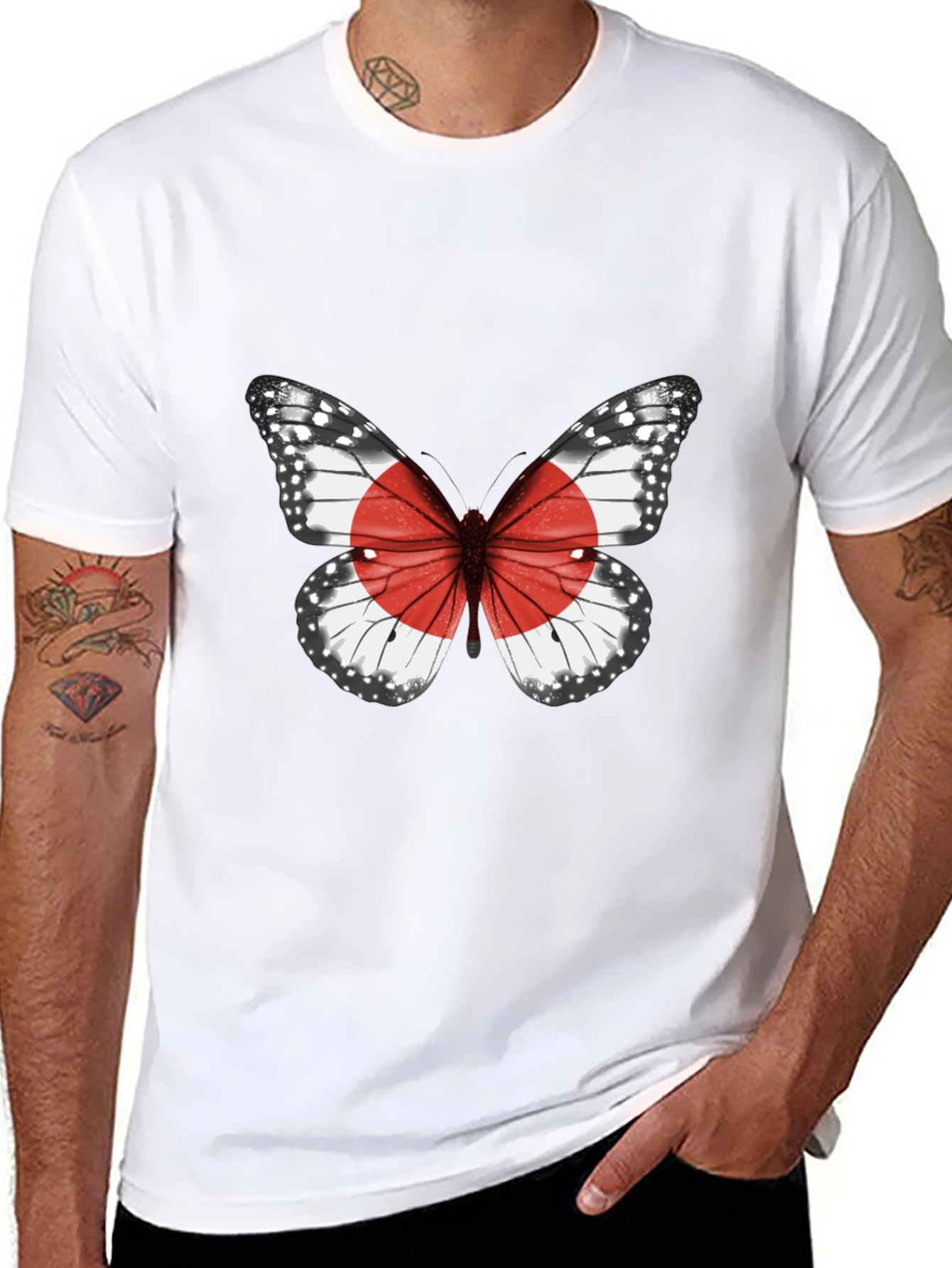 Butterfly Japan Flag Graphic T-Shirt