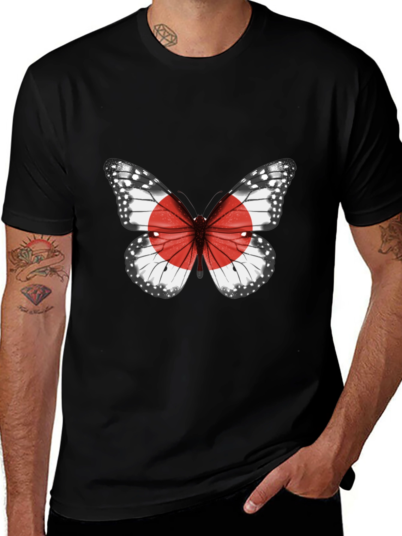 Butterfly Japan Flag Graphic T-Shirt