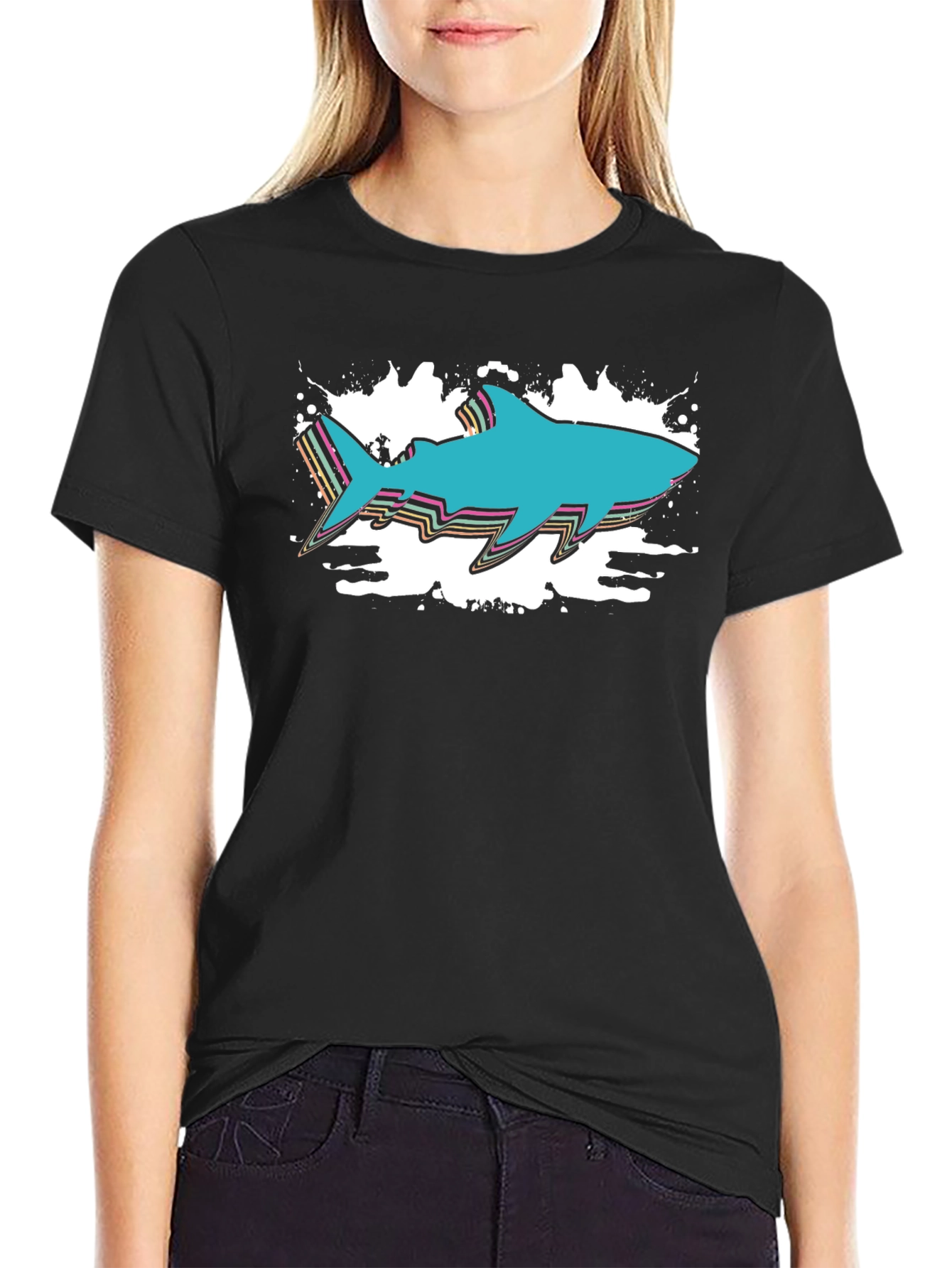 Retro Shark Graphic Tee - Black