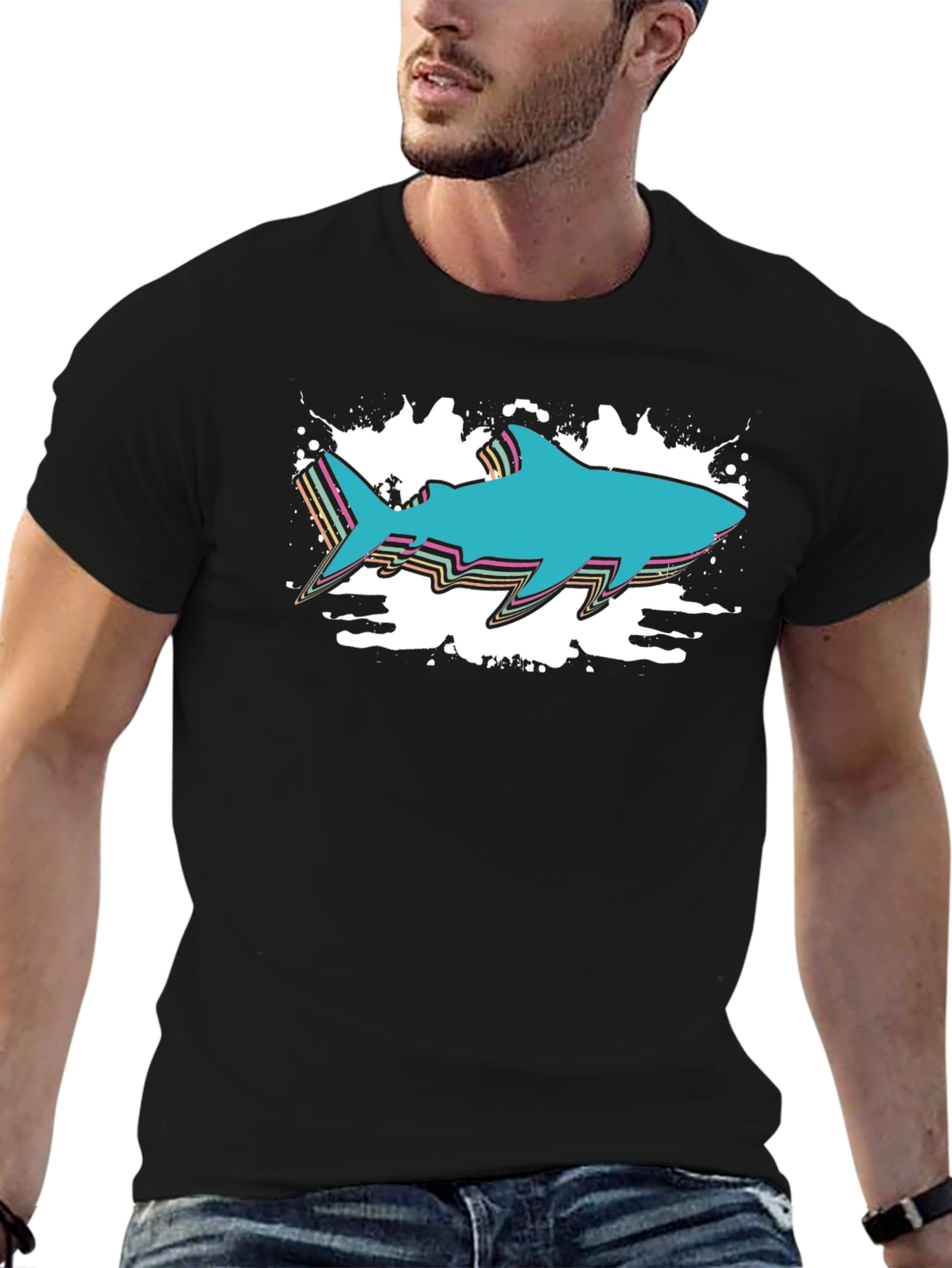 Retro Shark Graphic Tee - Black
