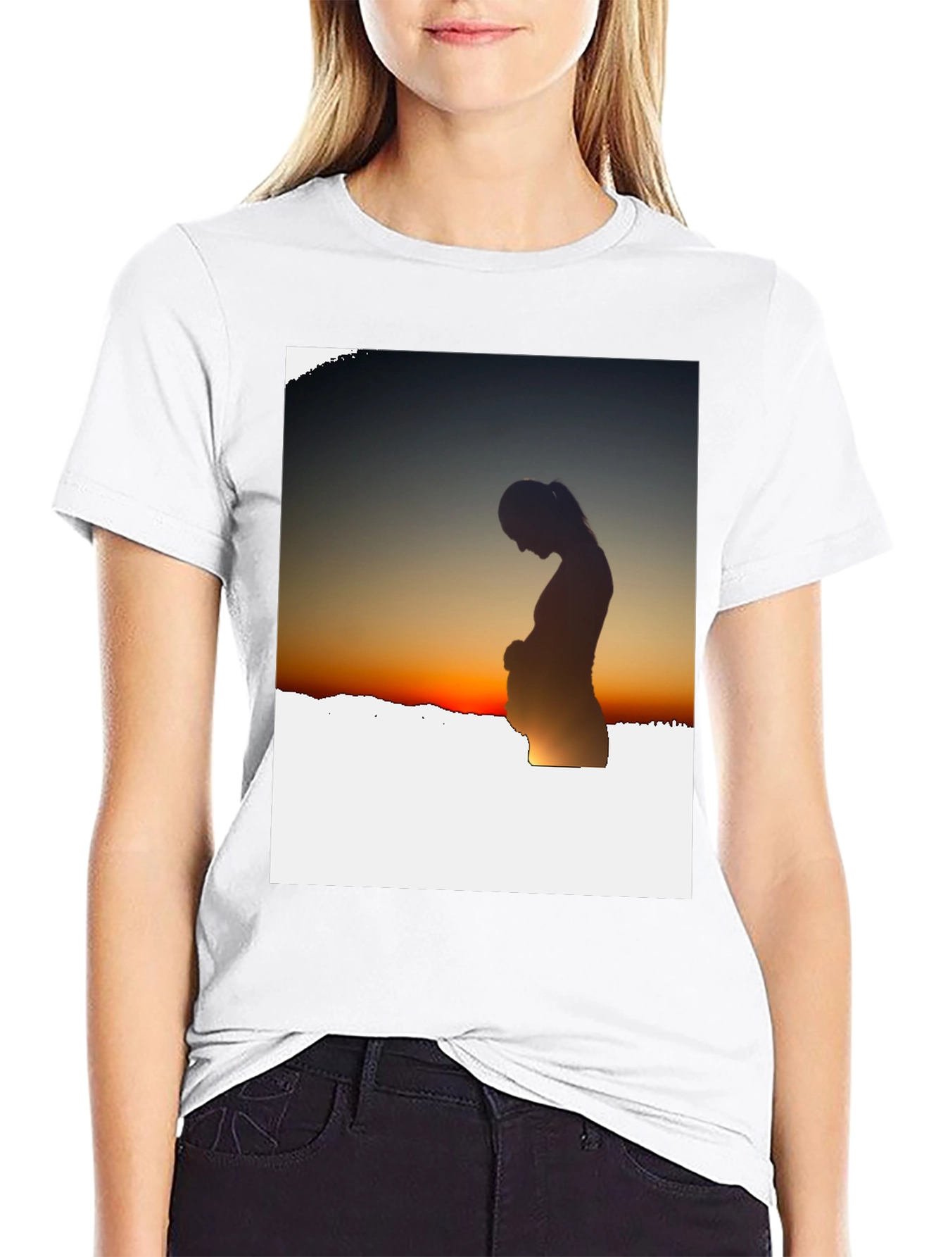 Silhouette Sunset Pregnancy T-Shirt