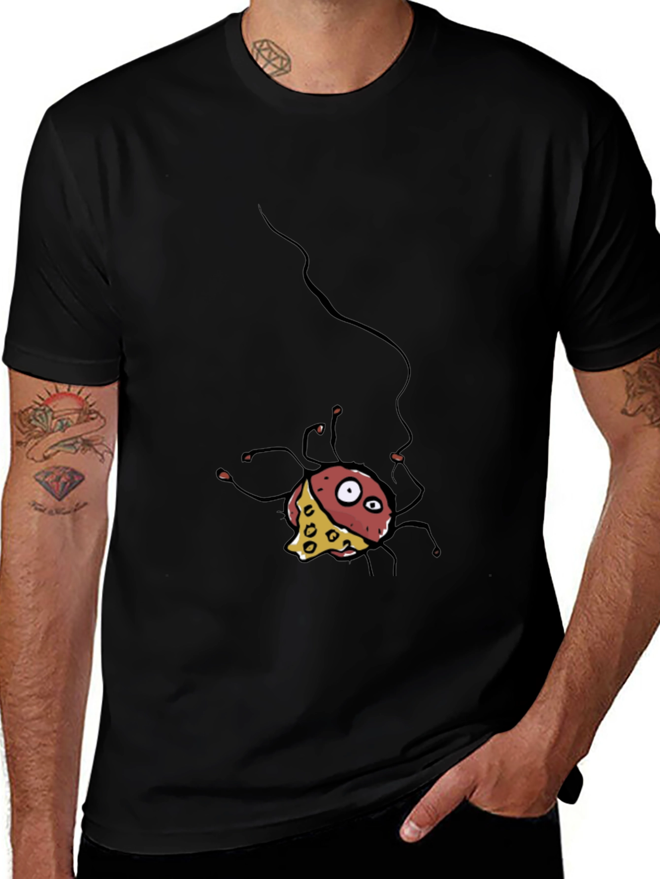 Cartoon Cheese Spider Black T-Shirt