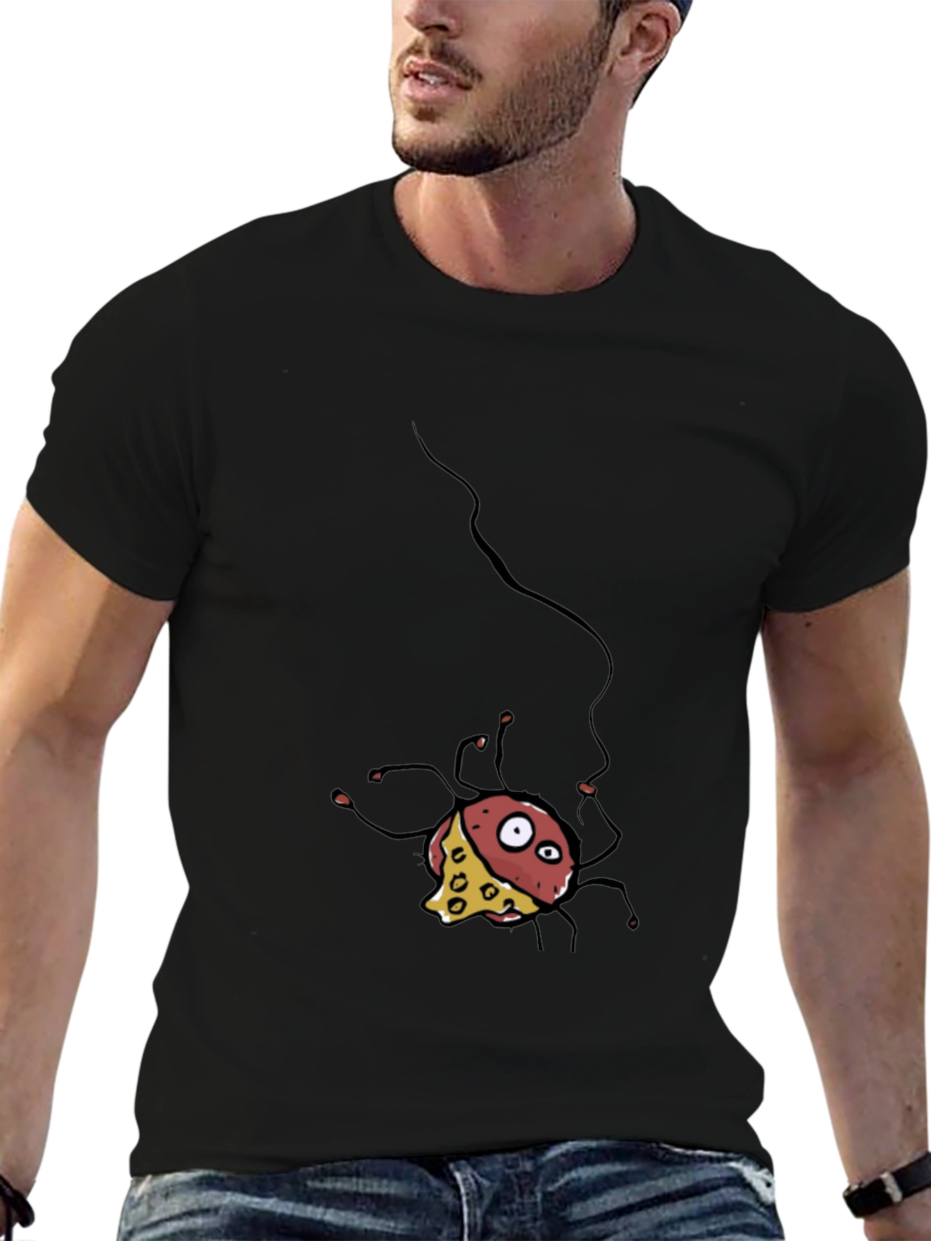 Cartoon Cheese Spider Black T-Shirt