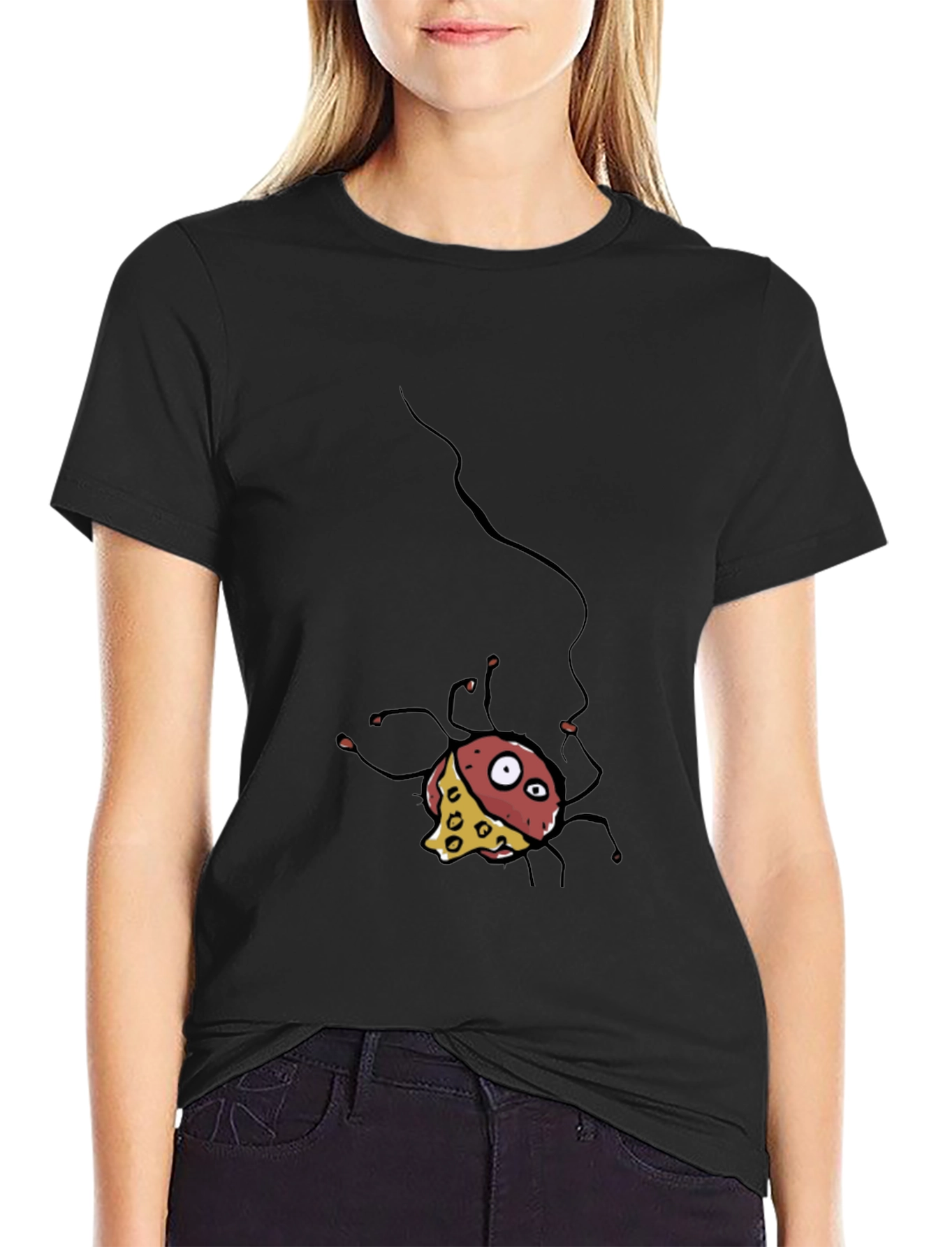 Cartoon Cheese Spider Black T-Shirt