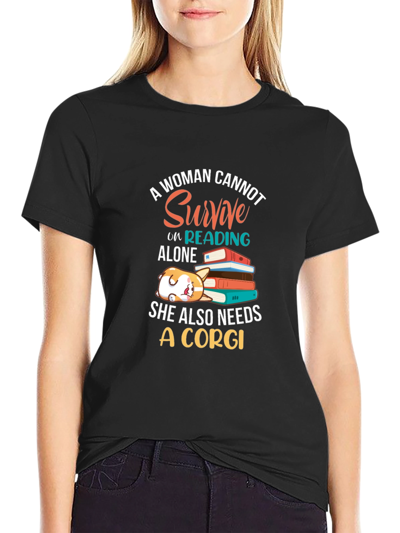 Corgi and Books Womens Graphic Tee