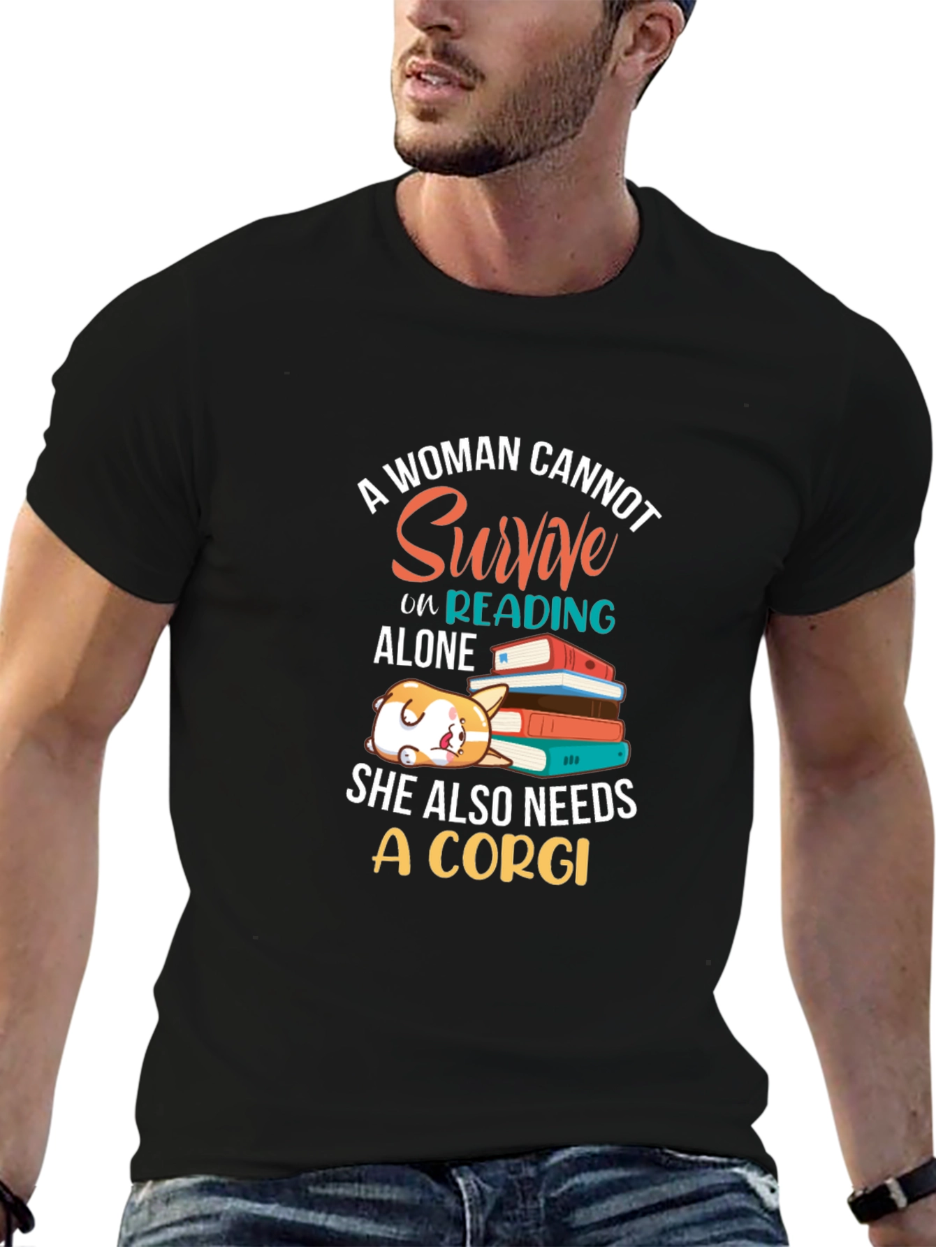 Corgi and Books Womens Graphic Tee