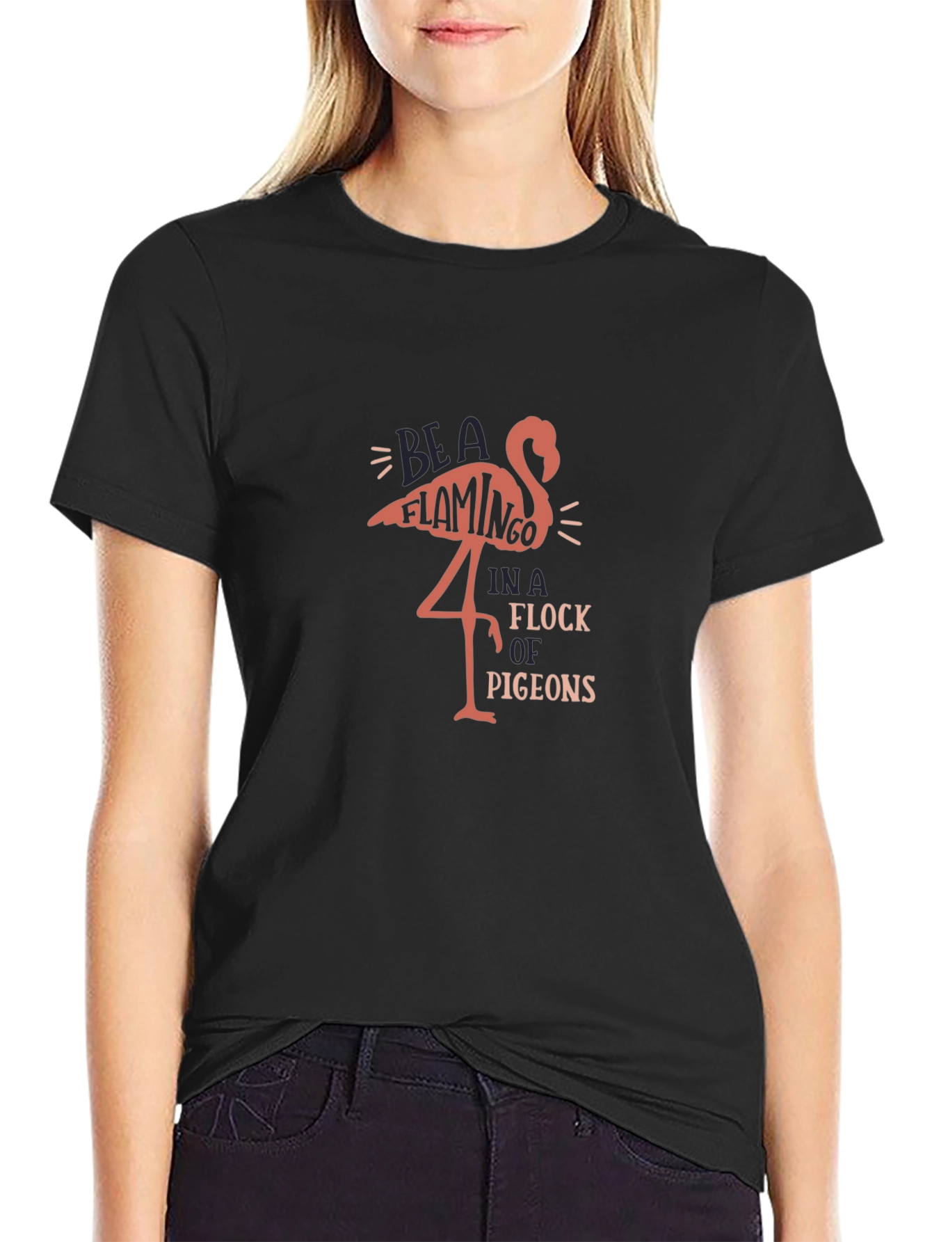 Be a Flamingo Black Graphic Tee