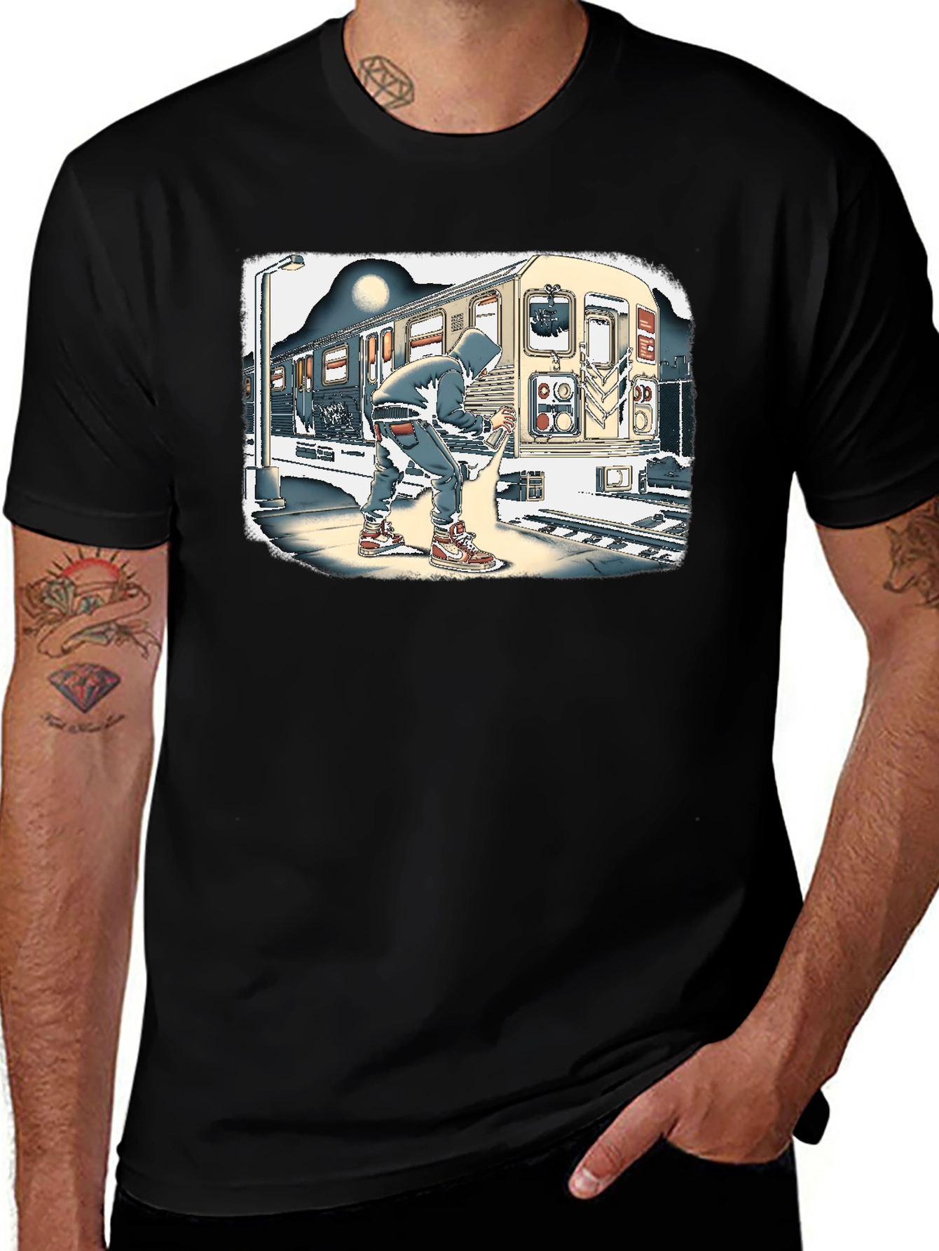 Urban Art T-Shirt - Graffiti Artist on Subway