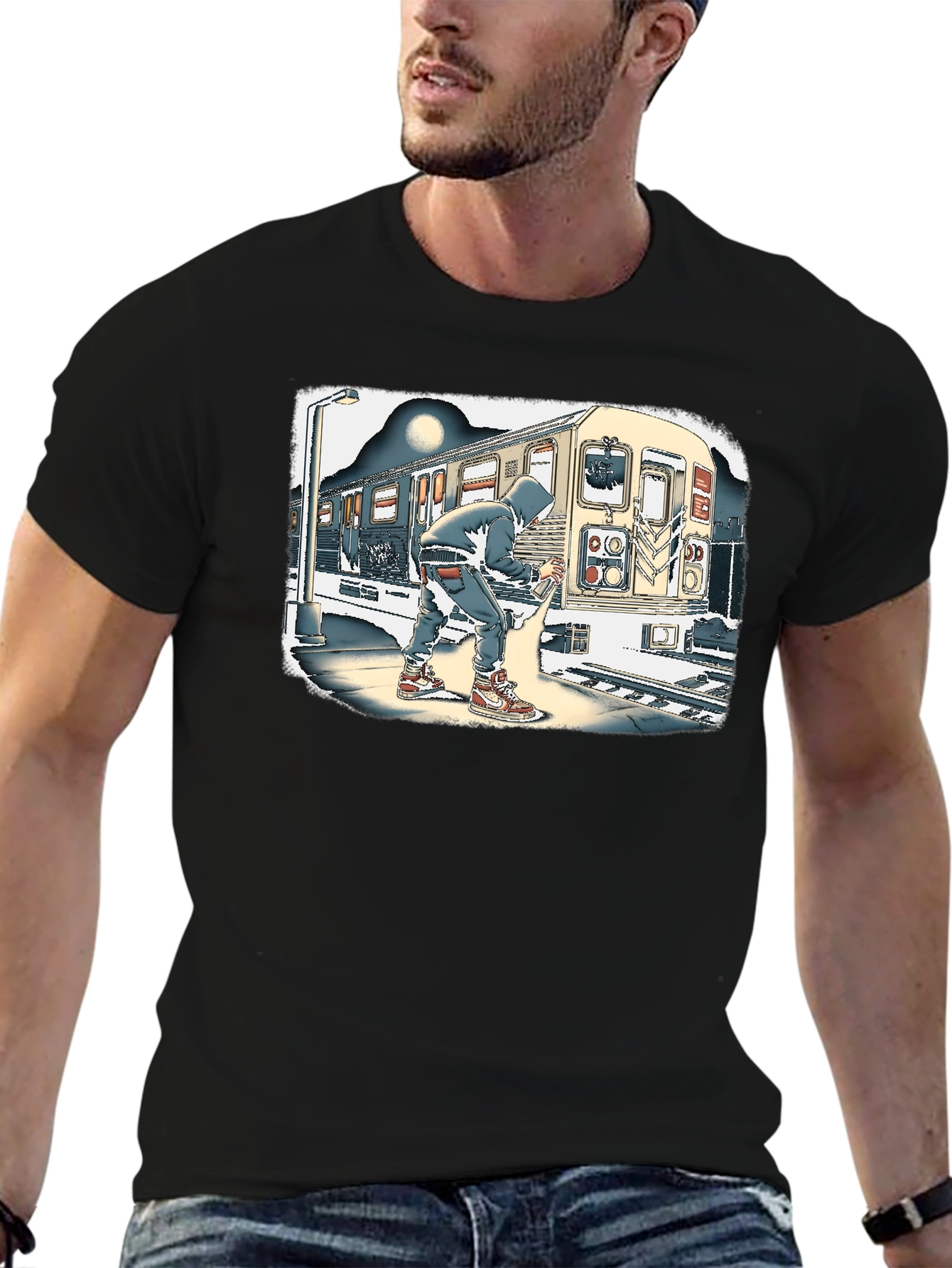 Urban Art T-Shirt - Graffiti Artist on Subway