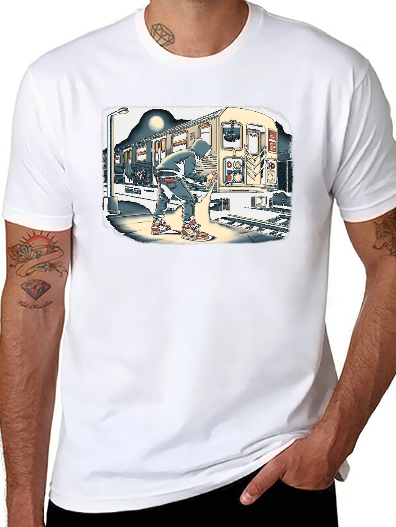 Urban Art T-Shirt - Graffiti Artist on Subway