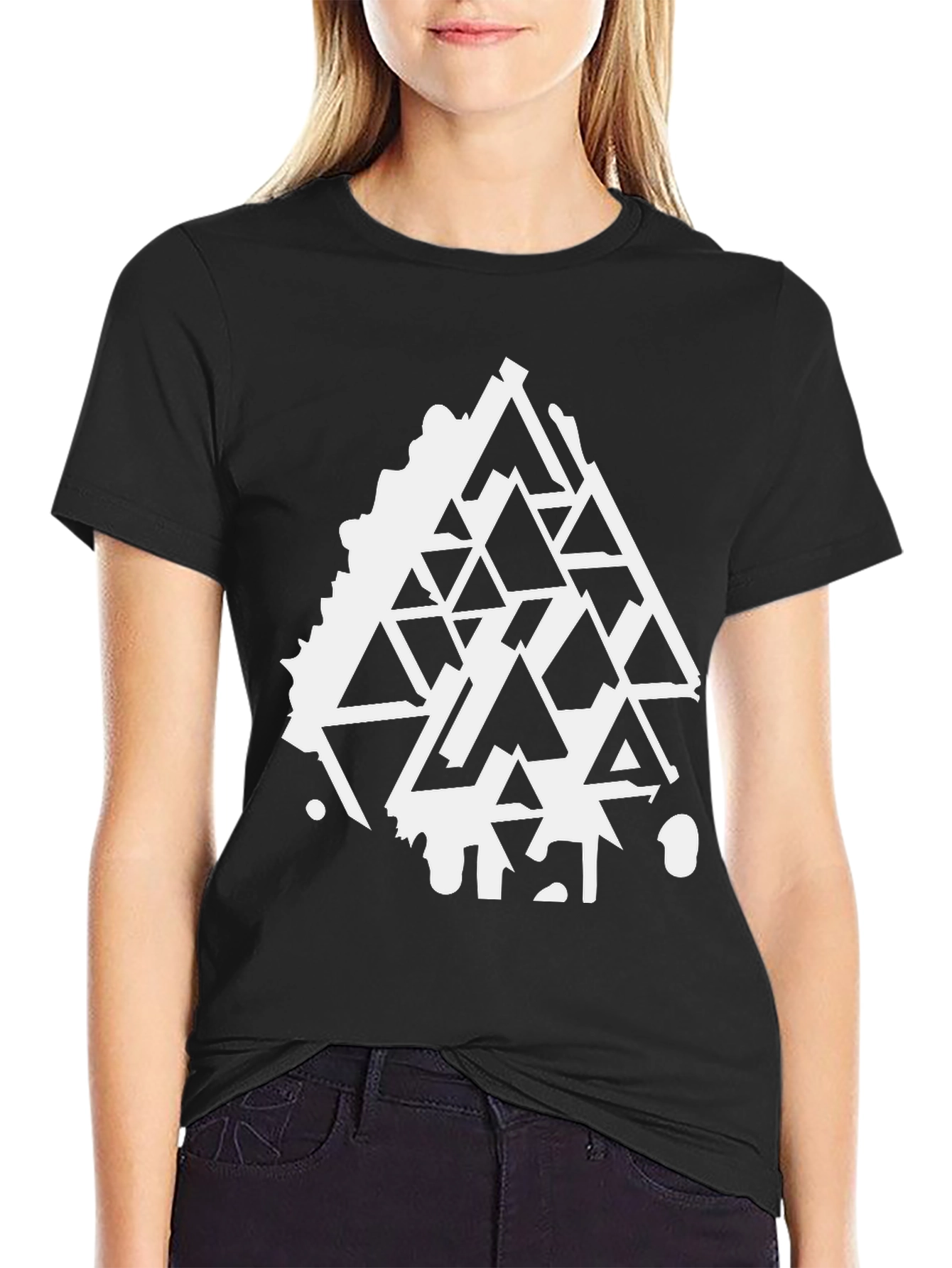 Geometric Triangle Design Black T-Shirt