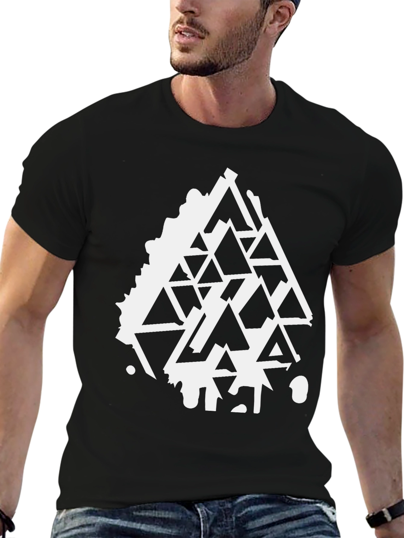 Geometric Triangle Design Black T-Shirt