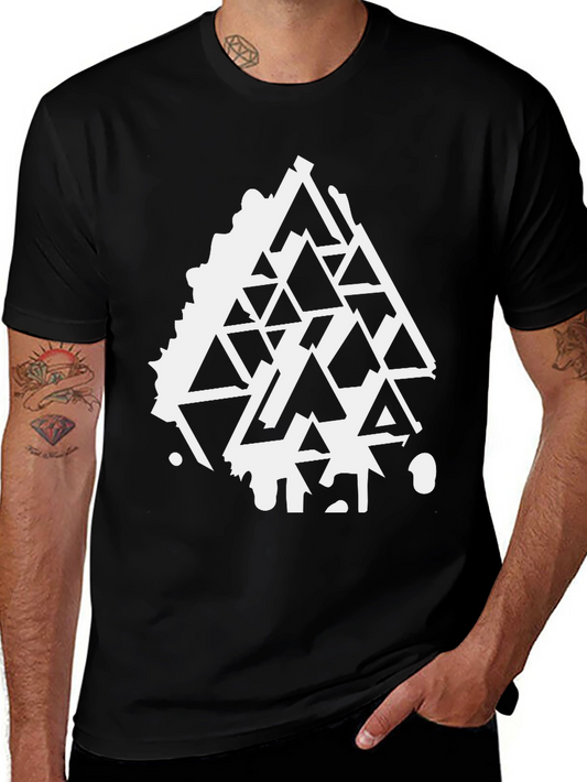 Geometric Triangle Design Black T-Shirt