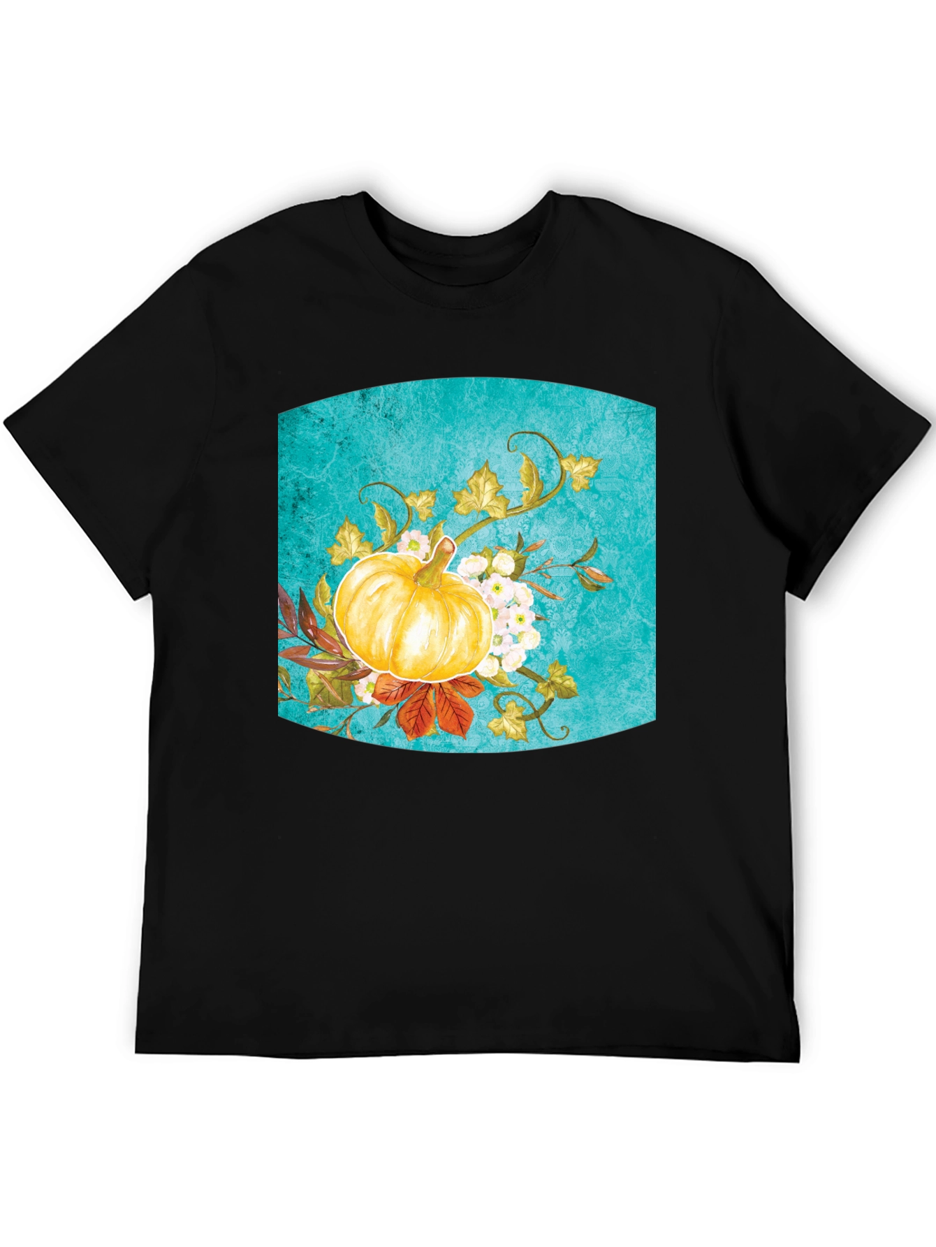 Fall Pumpkin Floral Graphic Tee - Black