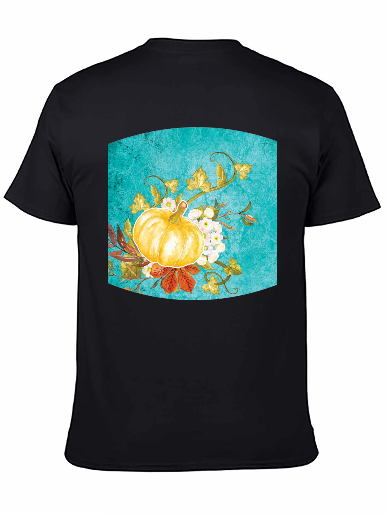 Fall Pumpkin Floral Graphic Tee - Black