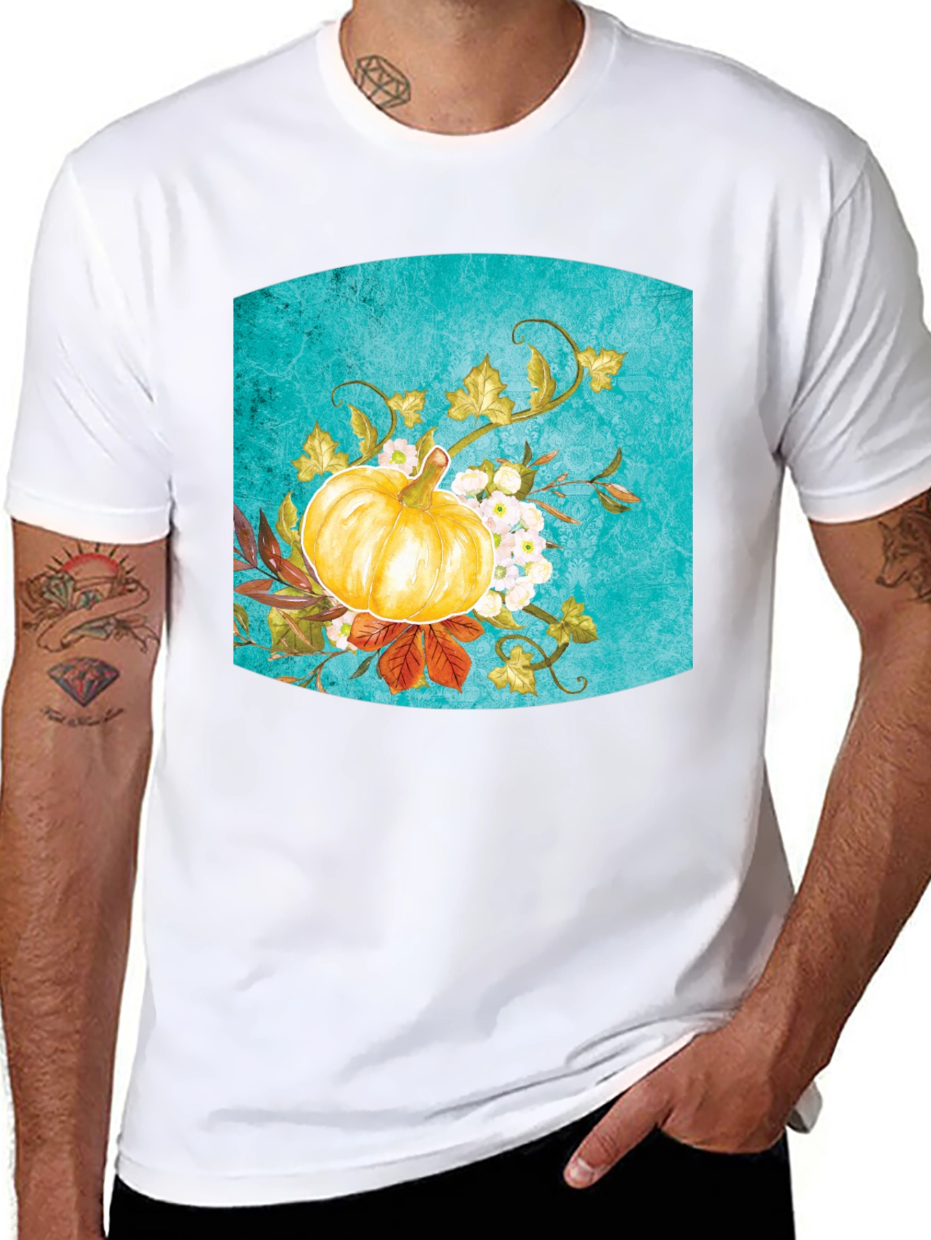 Fall Pumpkin Floral Graphic Tee - Black