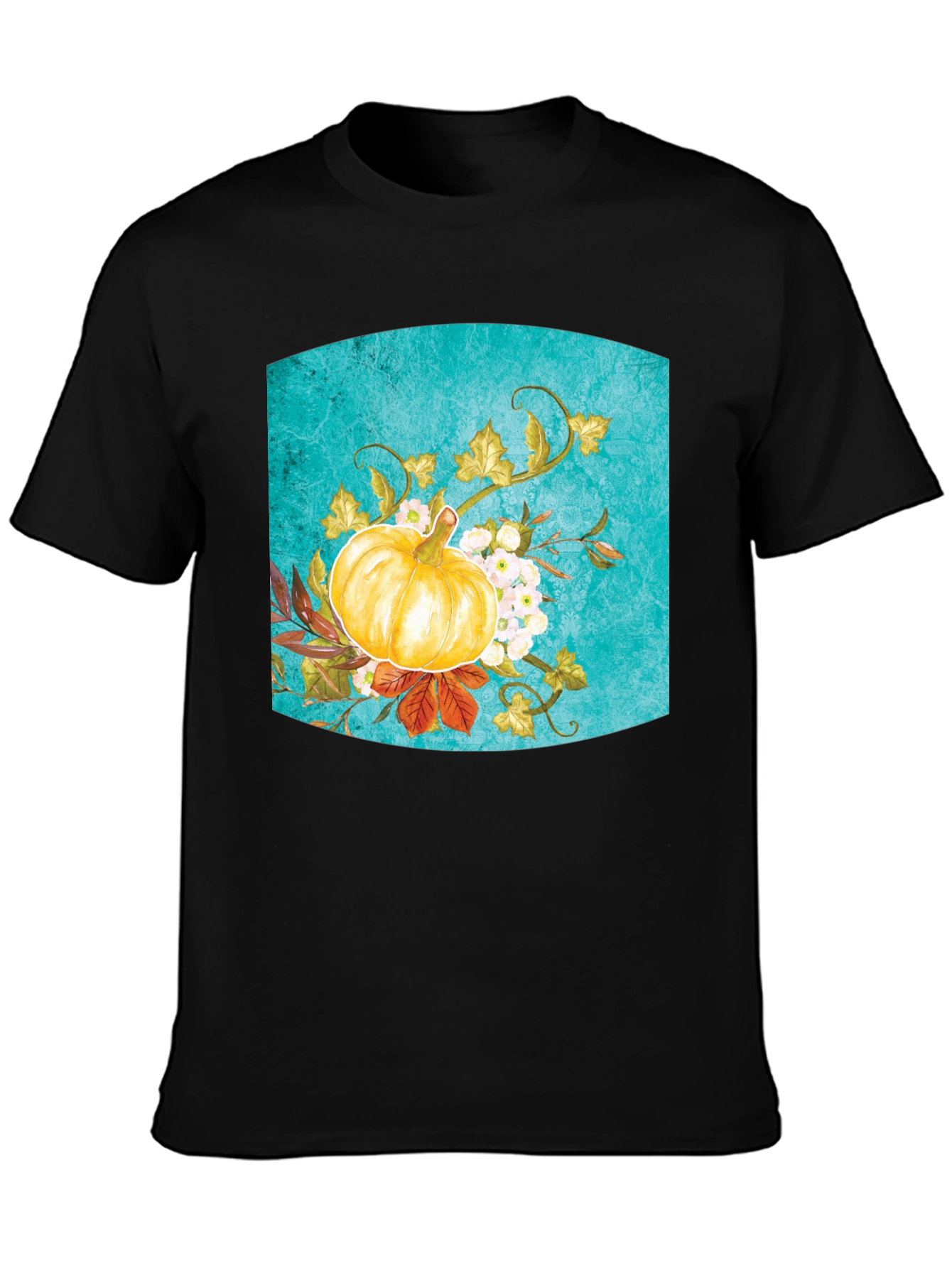 Fall Pumpkin Floral Graphic Tee - Black