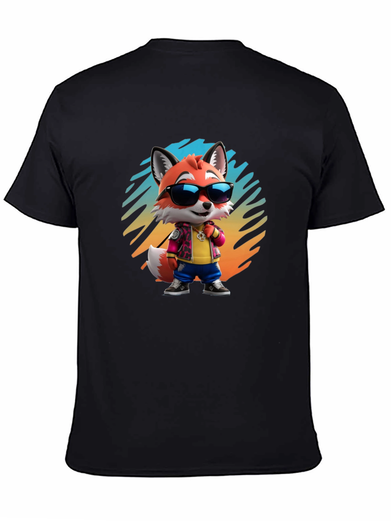 Cool Cartoon Fox T-Shirt - Black Cotton Tee