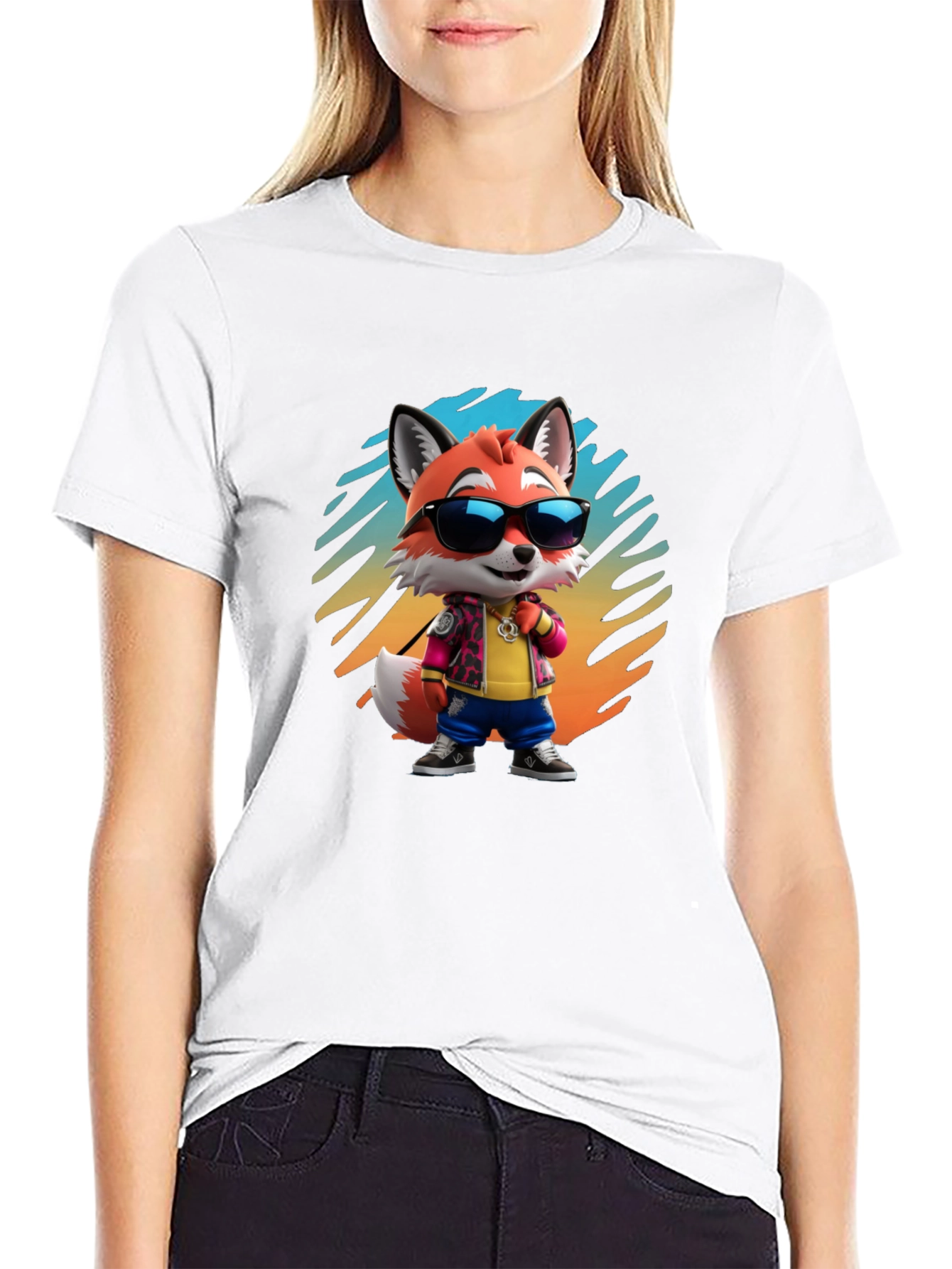 Cool Cartoon Fox T-Shirt - Black Cotton Tee
