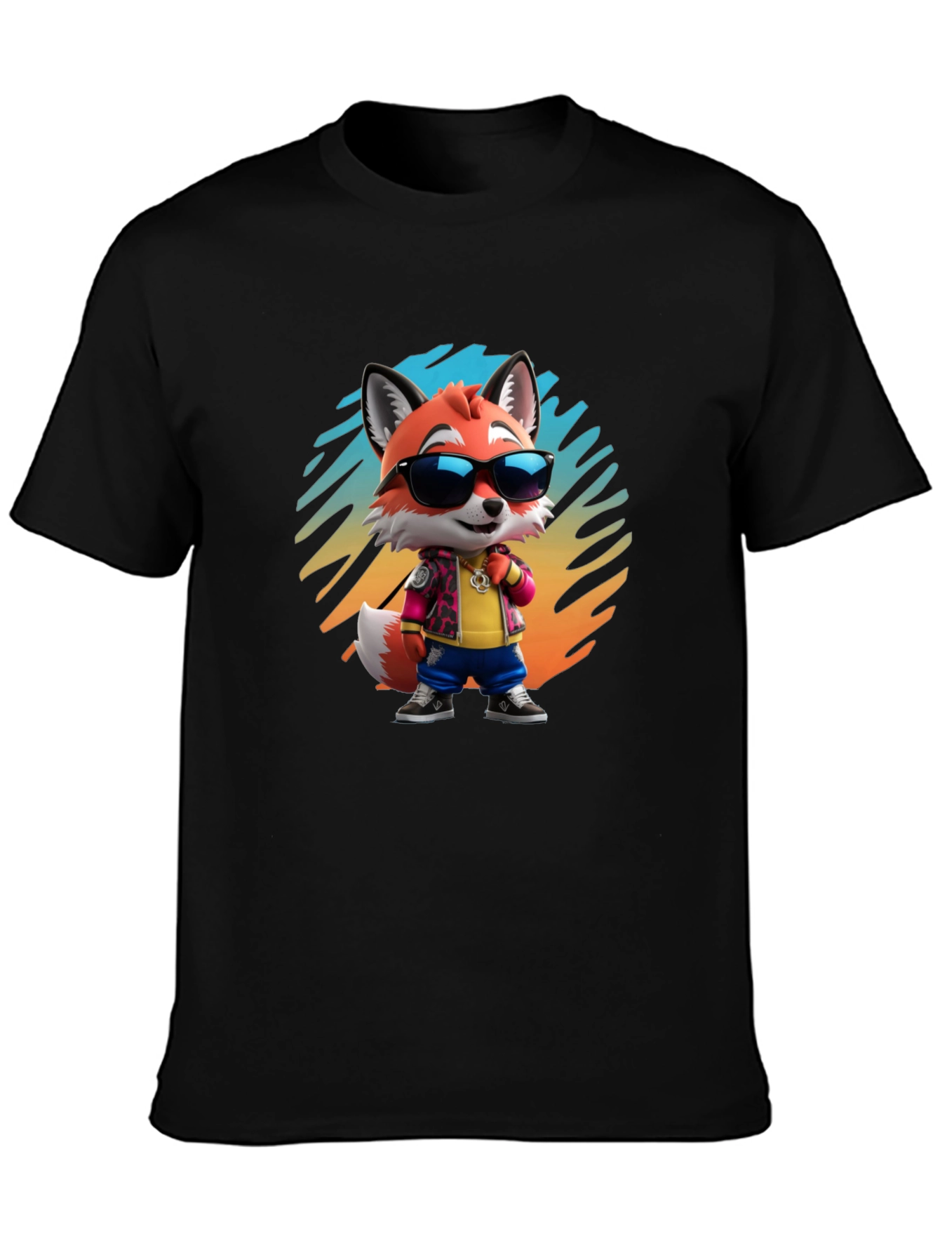 Cool Cartoon Fox T-Shirt - Black Cotton Tee