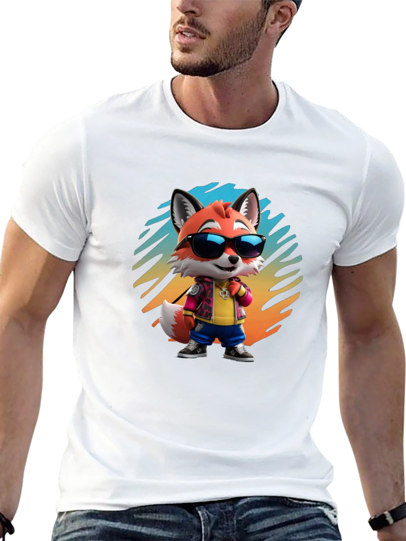Cool Cartoon Fox T-Shirt - Black Cotton Tee