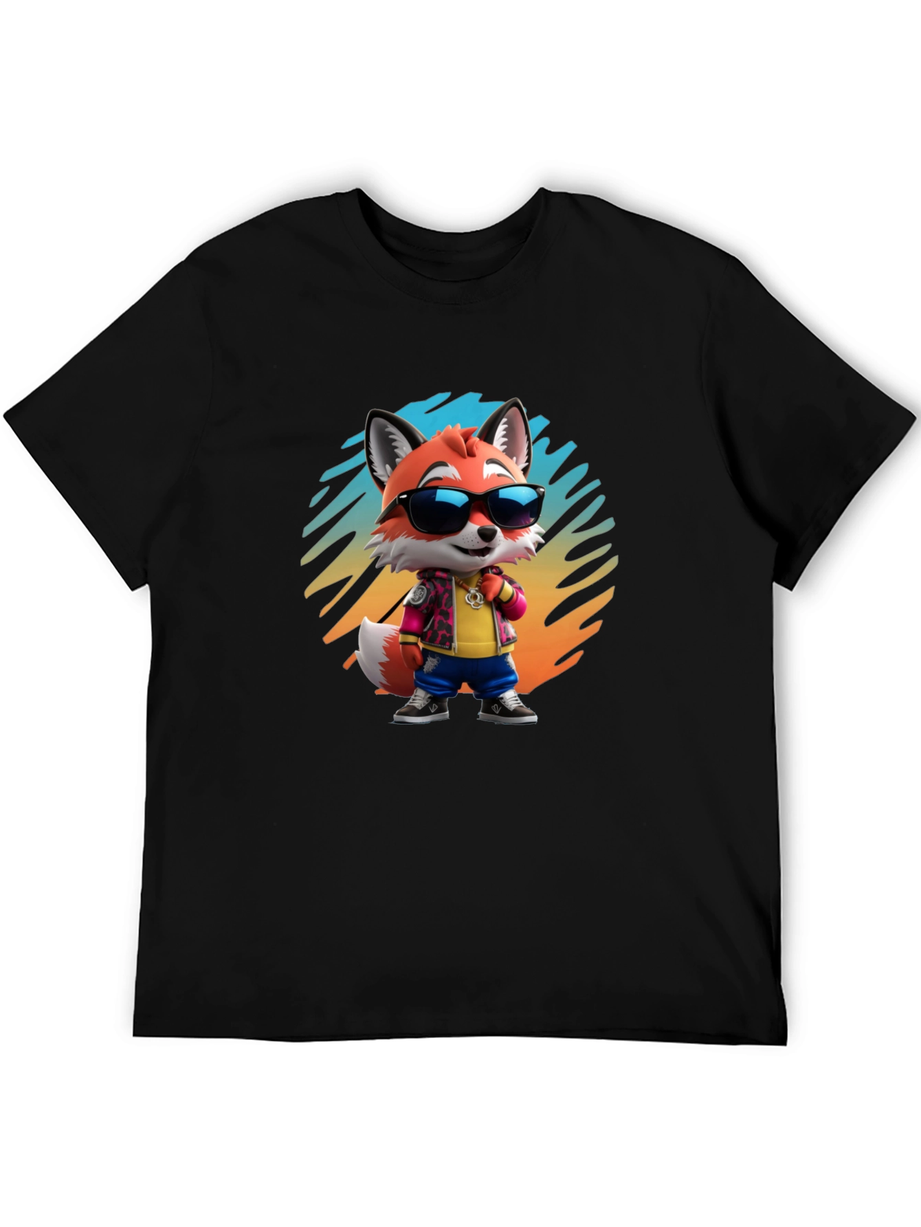 Cool Cartoon Fox T-Shirt - Black Cotton Tee