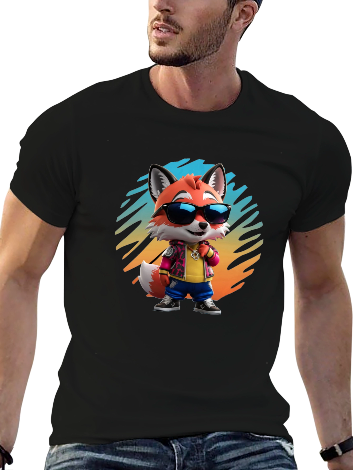 Cool Cartoon Fox T-Shirt - Black Cotton Tee