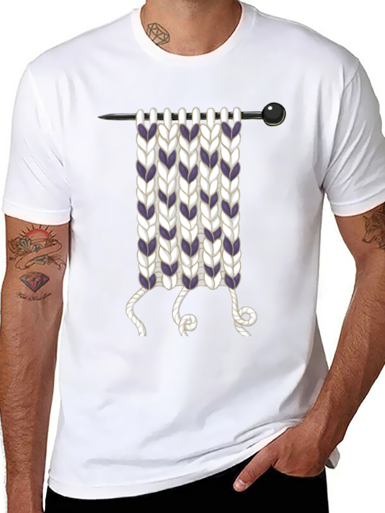 Knitting Needle Graphic T-Shirt - Novelty Knit Design