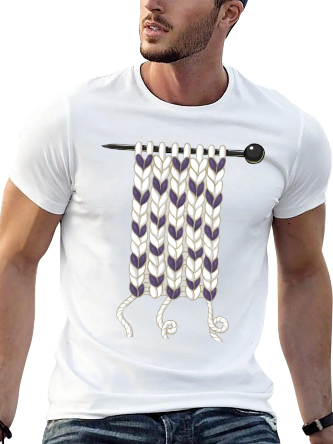 Knitting Needle Graphic T-Shirt - Novelty Knit Design
