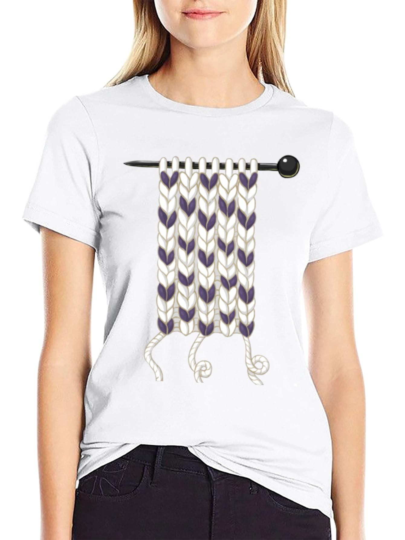 Knitting Needle Graphic T-Shirt - Novelty Knit Design