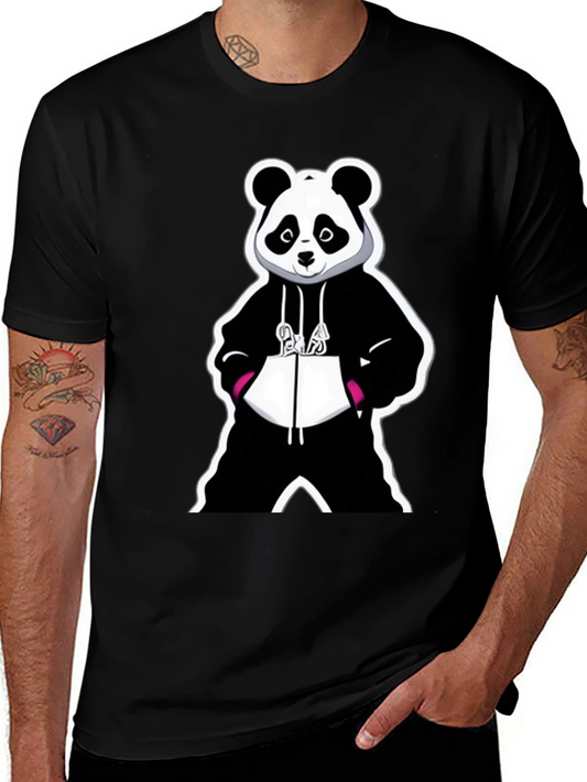 Panda Graphic Tee - Black Cotton Blend T-Shirt
