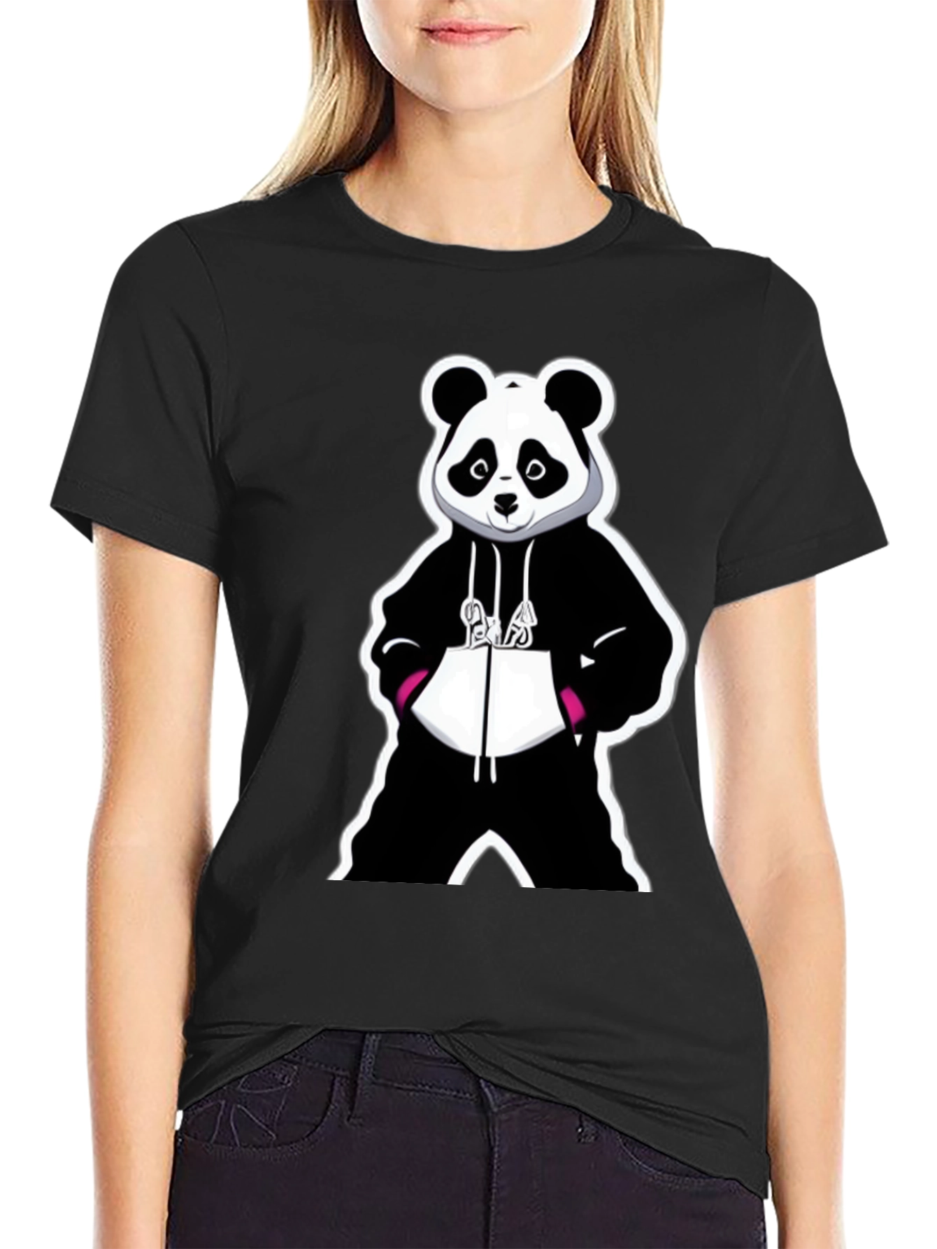 Panda Graphic Tee - Black Cotton Blend T-Shirt