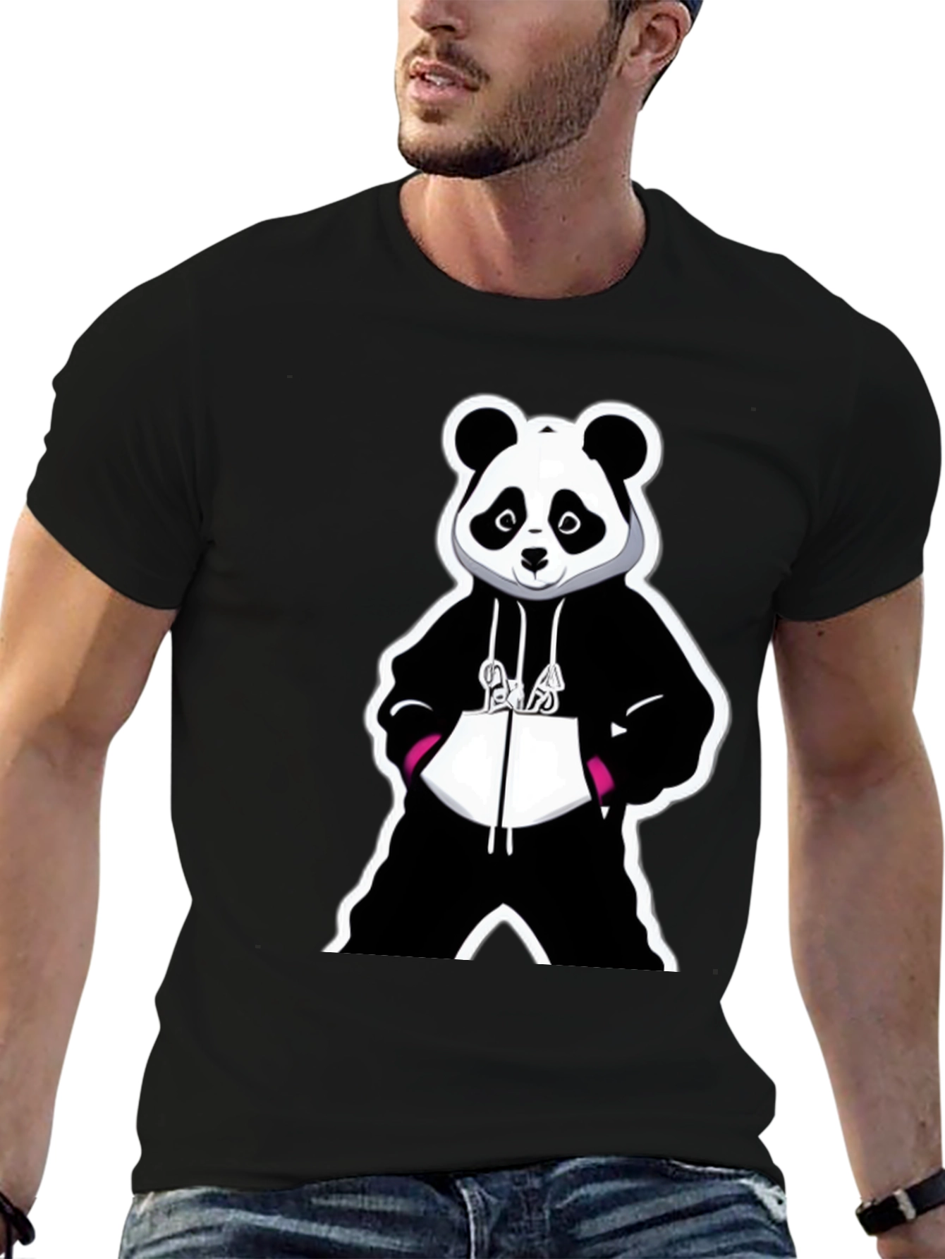 Panda Graphic Tee - Black Cotton Blend T-Shirt