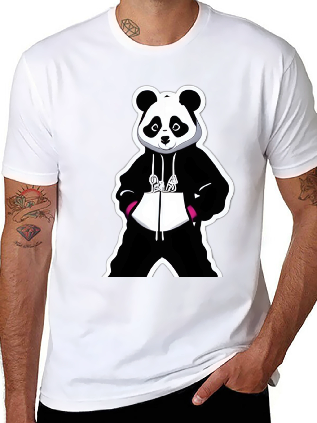 Panda Graphic Tee - Black Cotton Blend T-Shirt