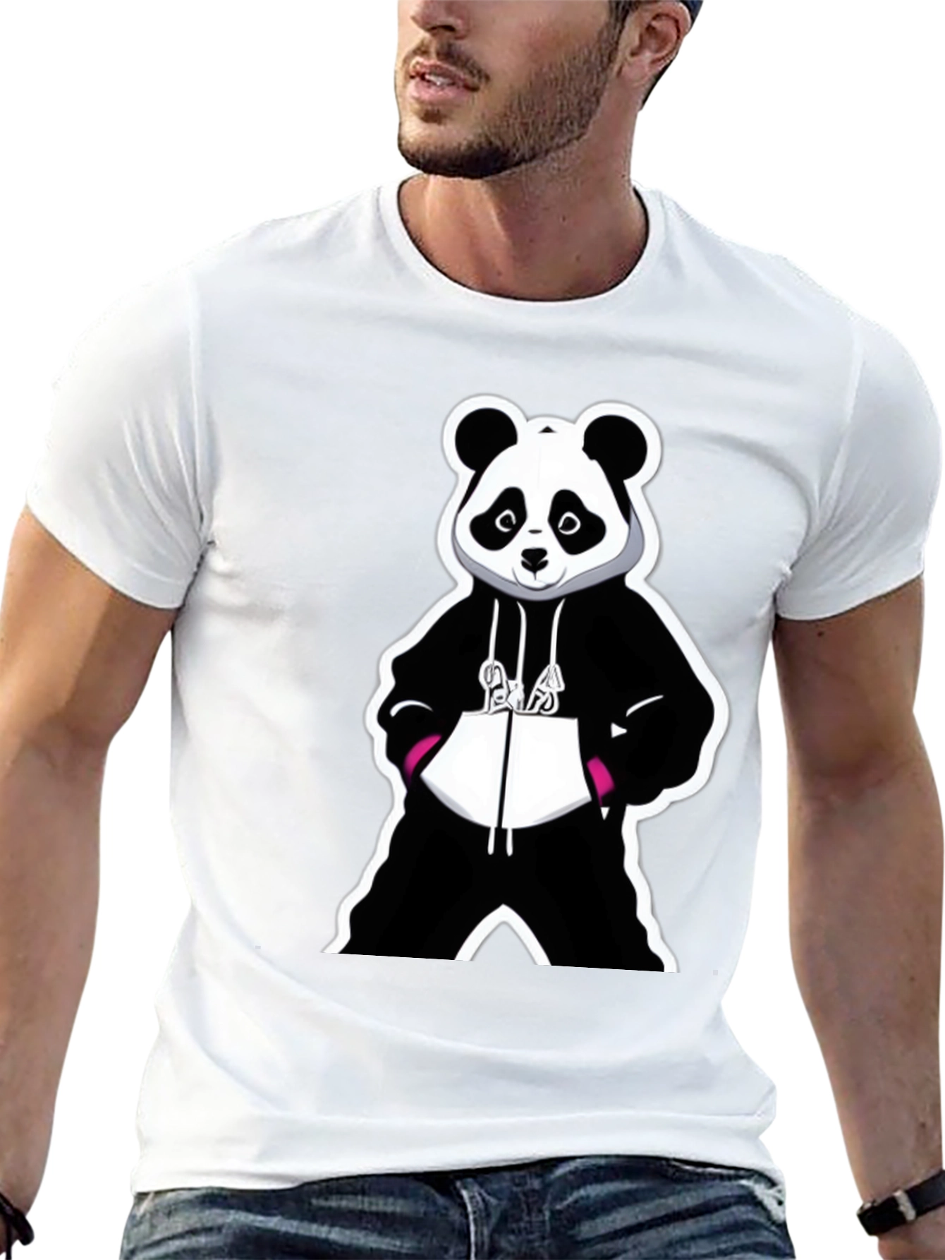 Panda Graphic Tee - Black Cotton Blend T-Shirt
