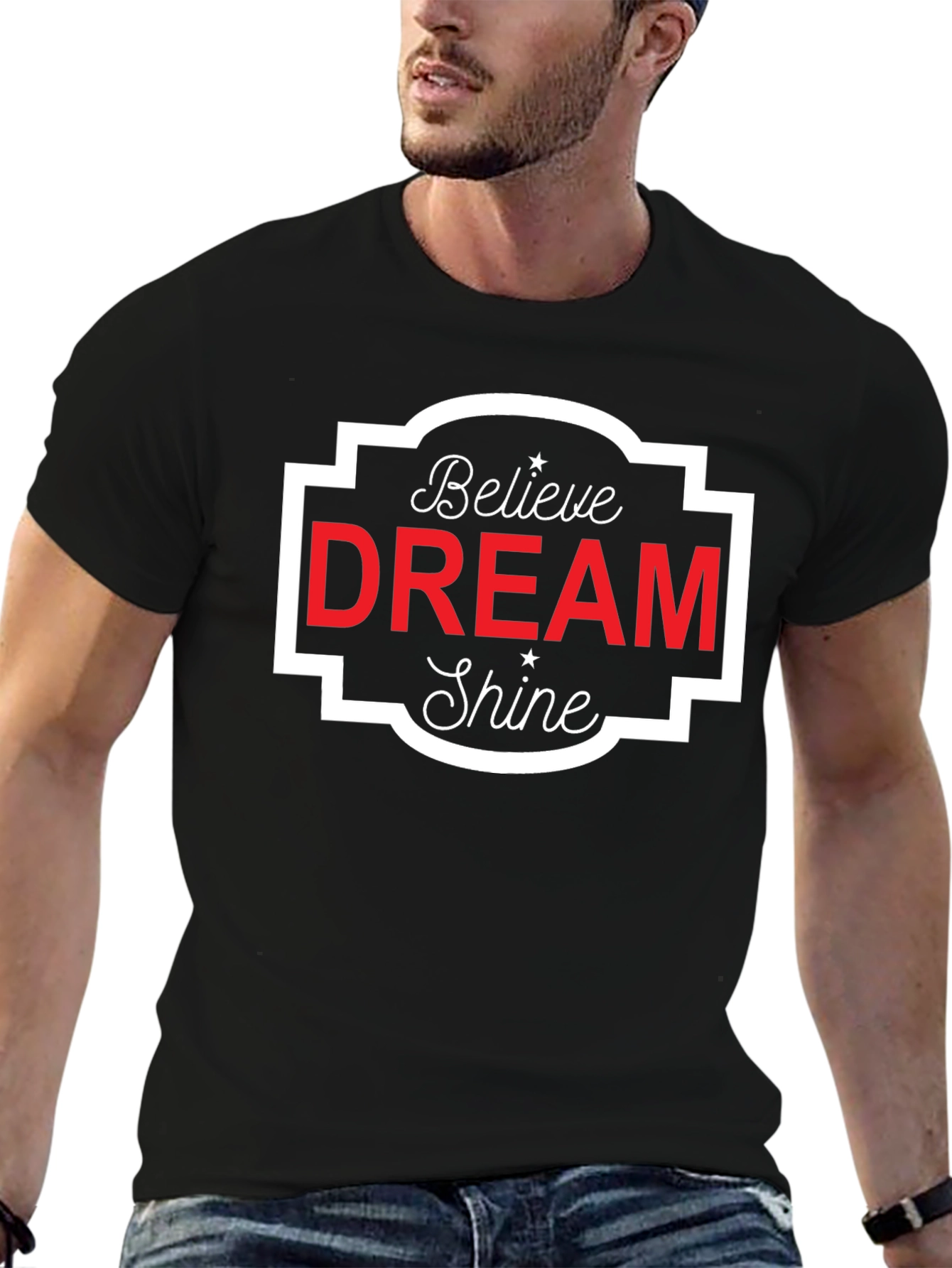 Believe Dream Shine Graphic Tee - Black Cotton T-Shirt