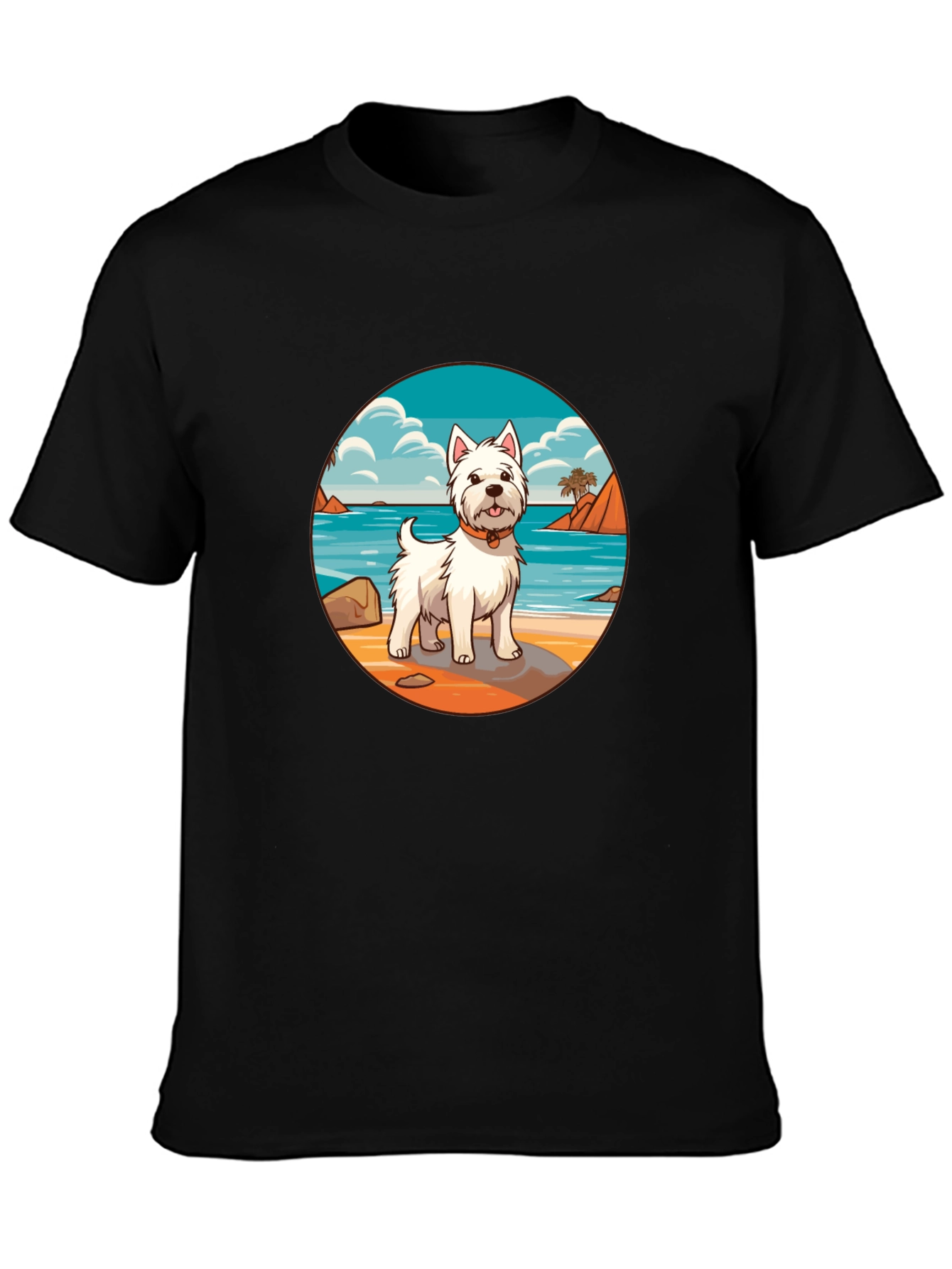 Westie Dog Beach Scene Graphic T-Shirt